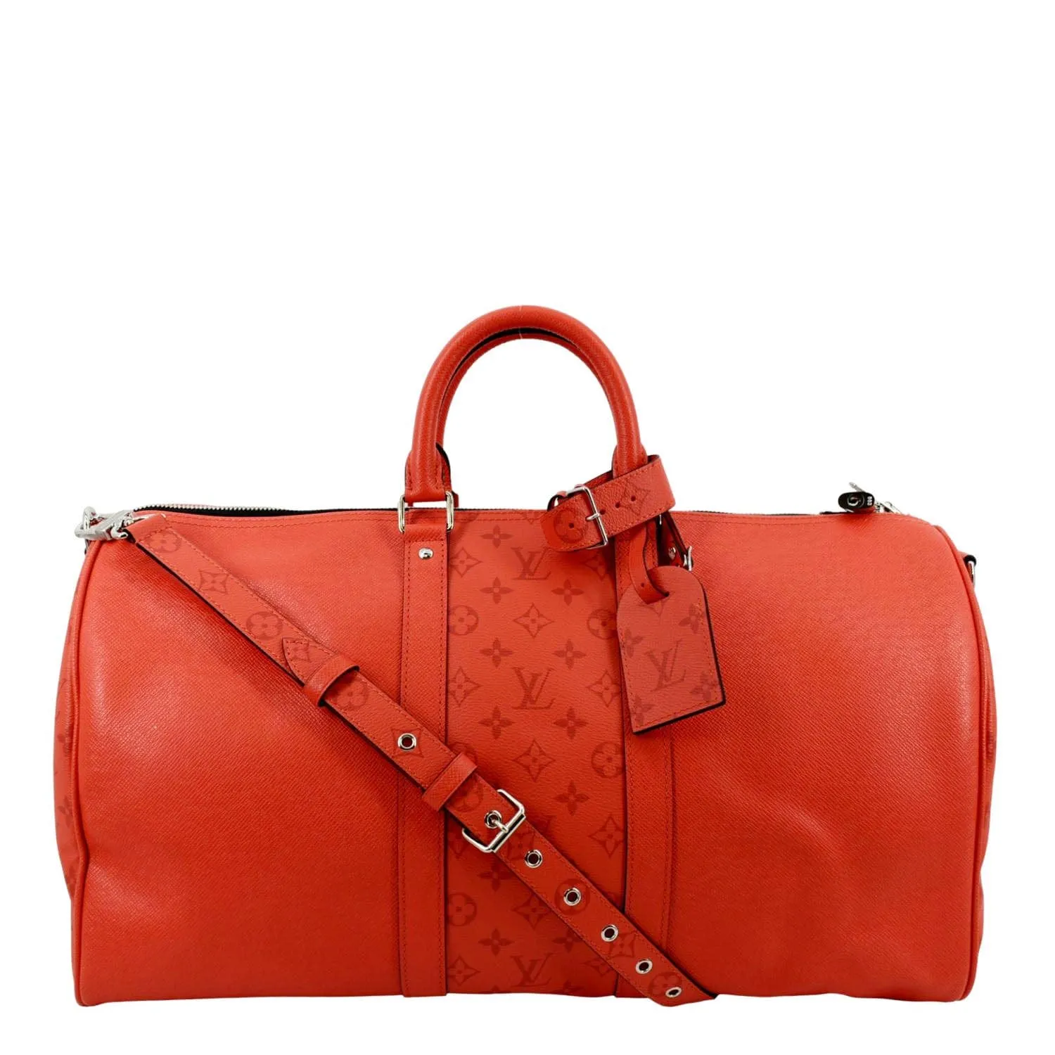 LOUIS VUITTON Keepall 50 Bandouliere Monogram Taiga Leather Travel Bag Red
