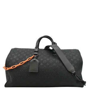 LOUIS VUITTON Keepall 50 by Virgil Abloh Taurillon Leather Travel Bag Absolute Black