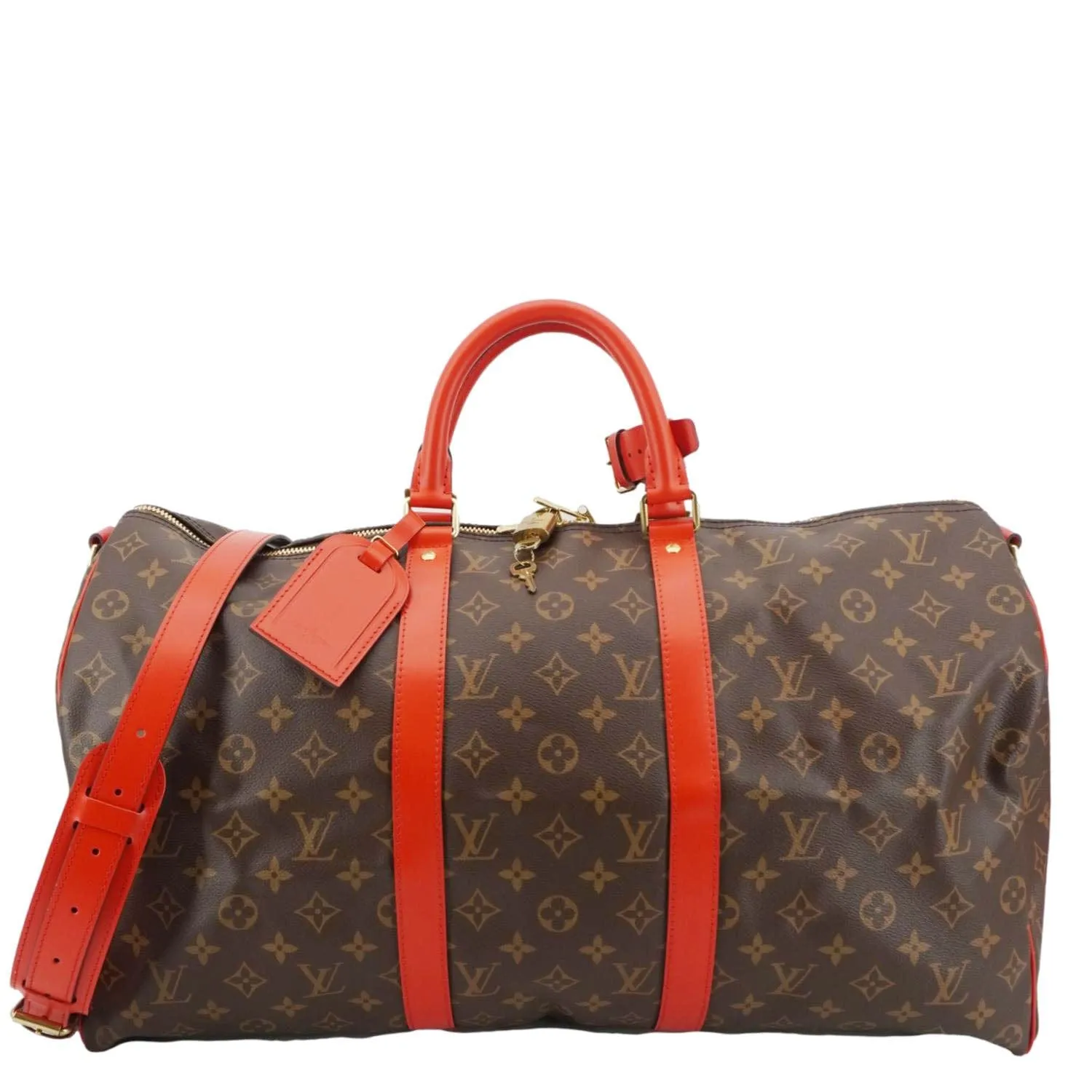 LOUIS VUITTON Keepall Bandoulière 50 Monogram Canvas Travel Bag Coquelicot