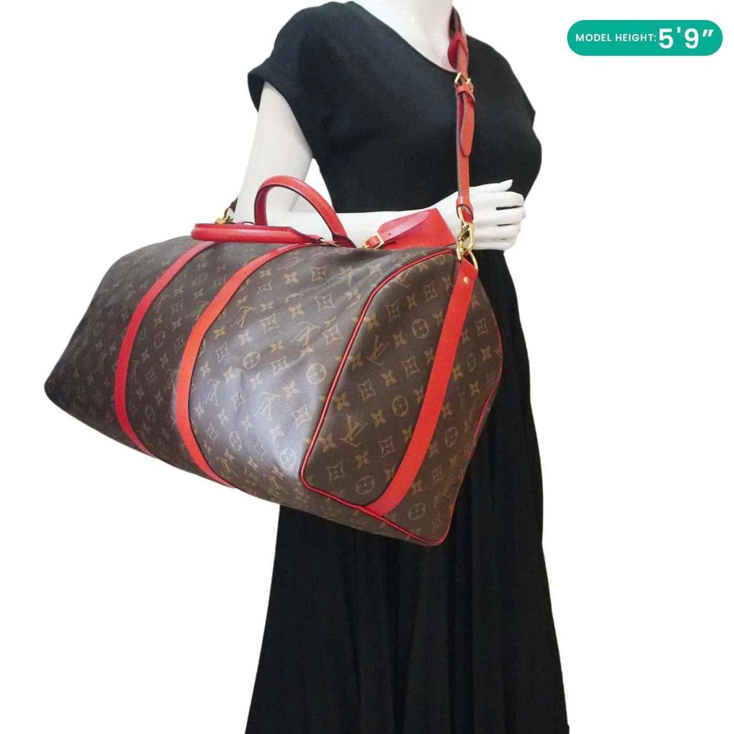 LOUIS VUITTON Keepall Bandoulière 50 Monogram Canvas Travel Bag Coquelicot