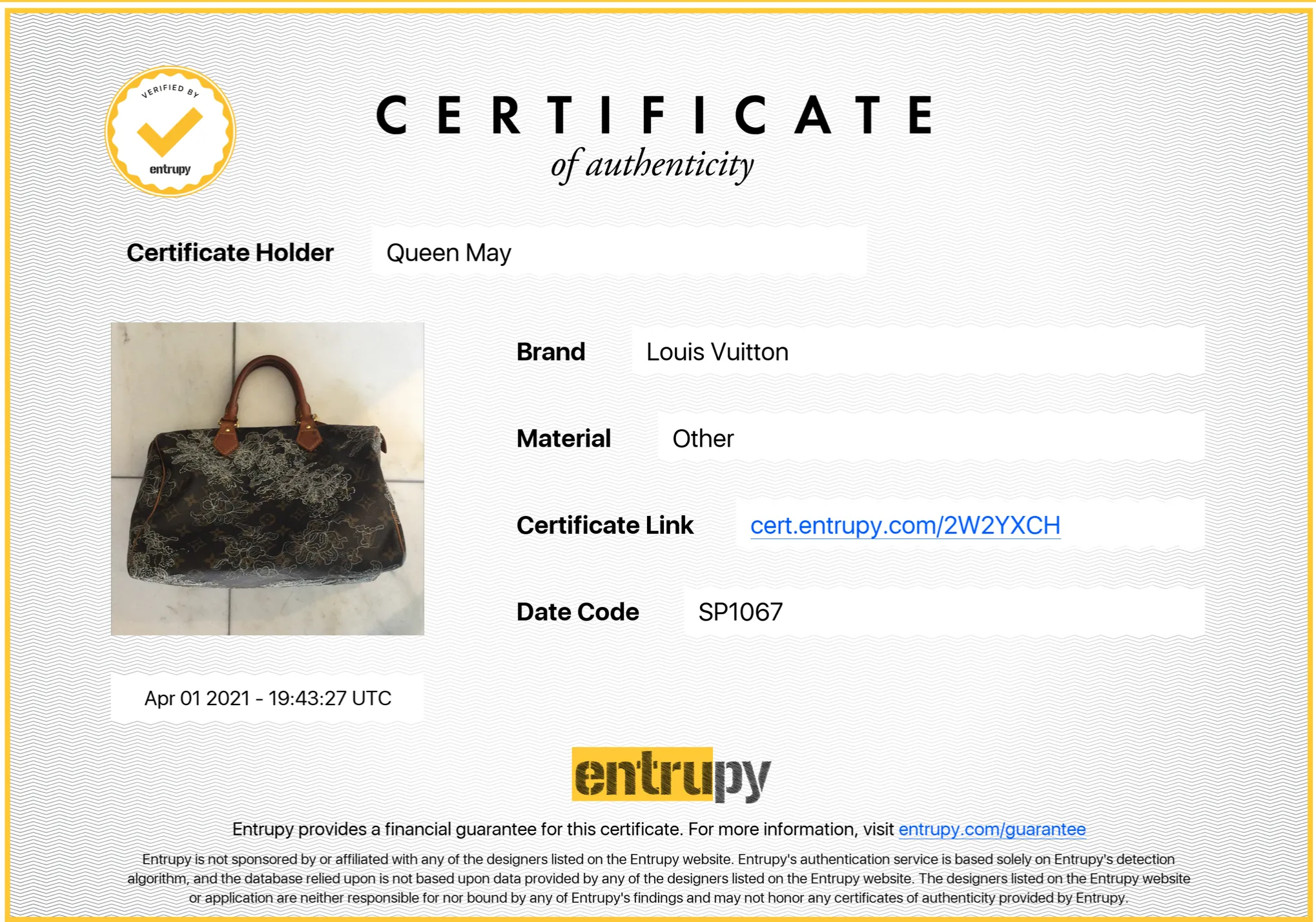 Louis Vuitton Limited Edition Speedy Silver Dentelle 30