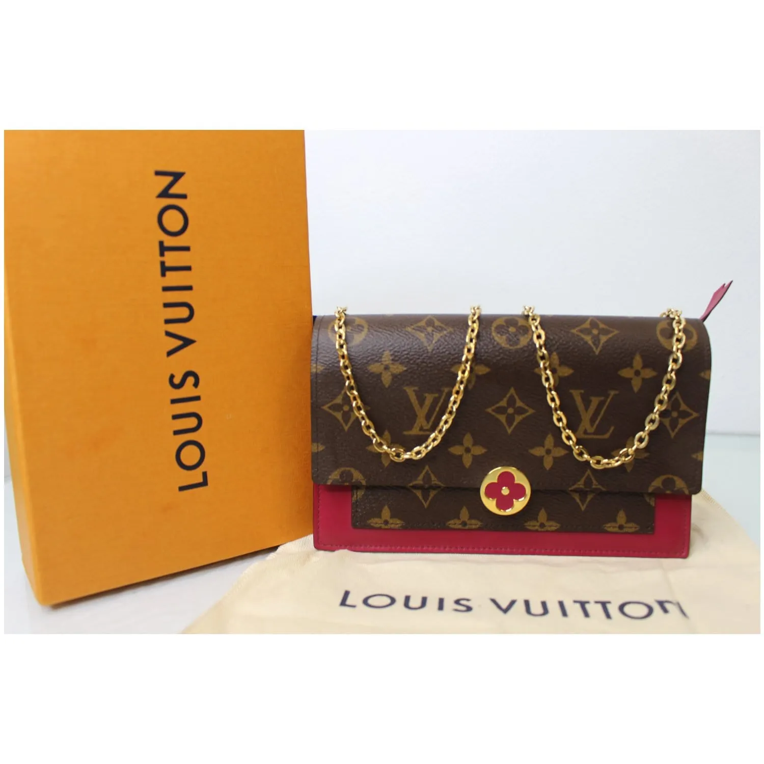 LOUIS VUITTON Monogram Canvas Flore Chain Wallet Fuchsia