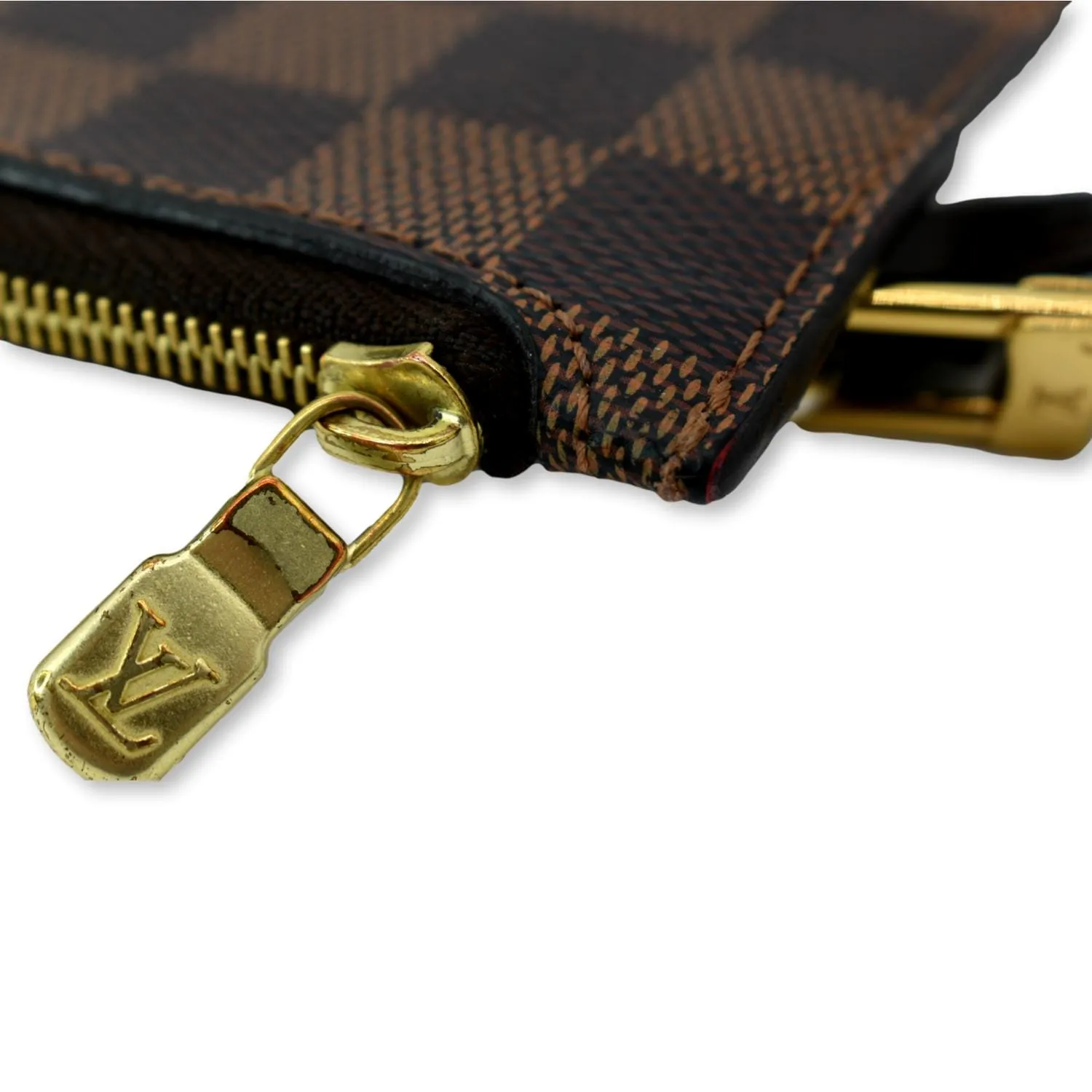 LOUIS VUITTON  Neverfull Damier Ebene Pochette Wristlet Pouch Brown