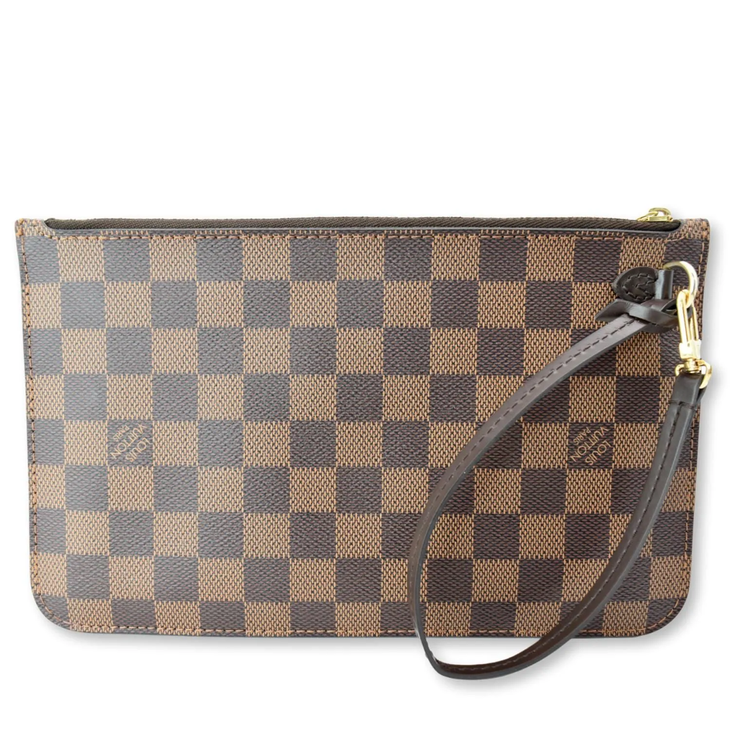 LOUIS VUITTON  Neverfull Damier Ebene Pochette Wristlet Pouch Brown