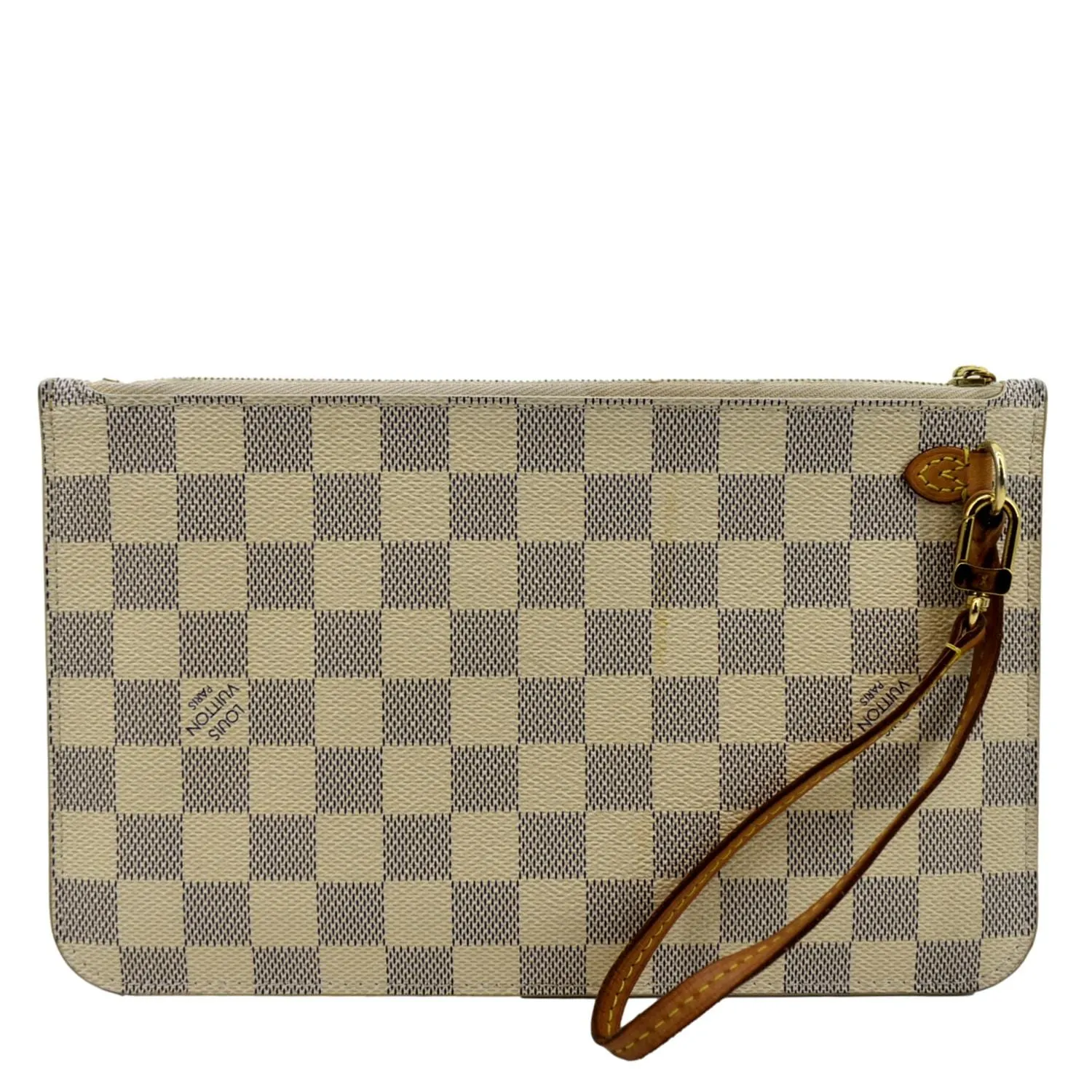 LOUIS VUITTON  Neverfull GM Damier Azur Pochette Wristlet Pouch White