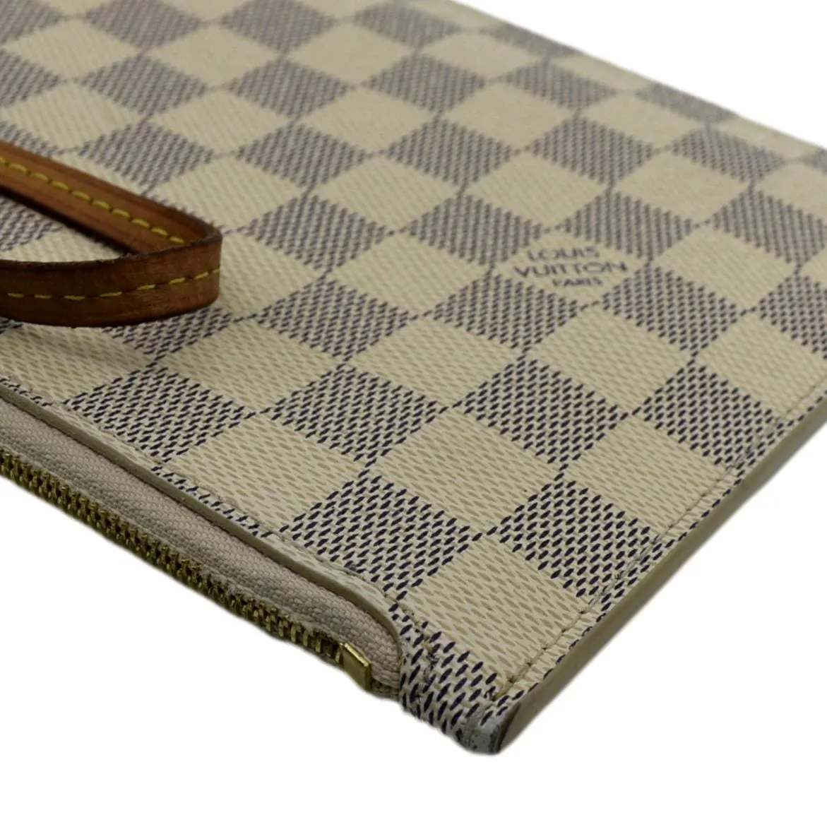 LOUIS VUITTON  Neverfull GM Damier Azur Pochette Wristlet Pouch White