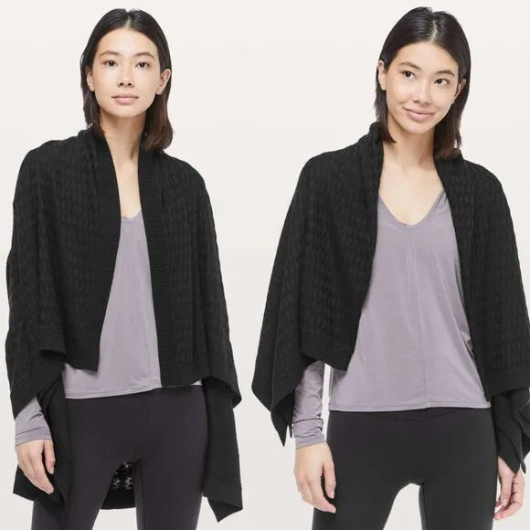 Lululemon Divinity Poncho Woven Sweater Wrap Black One Size Cashmere Blend
