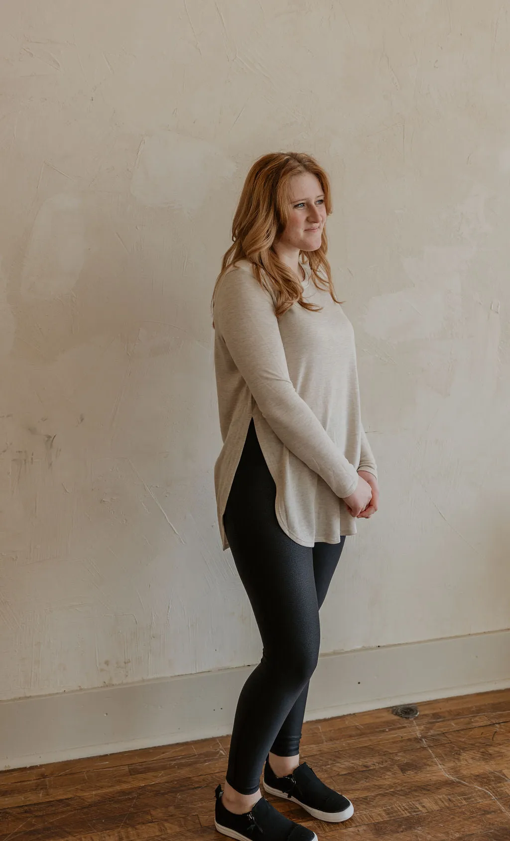 LYDIA LONG SLEEVE FLOW TOP WITH SIDE SLITS 3 COLOR OPTIONS