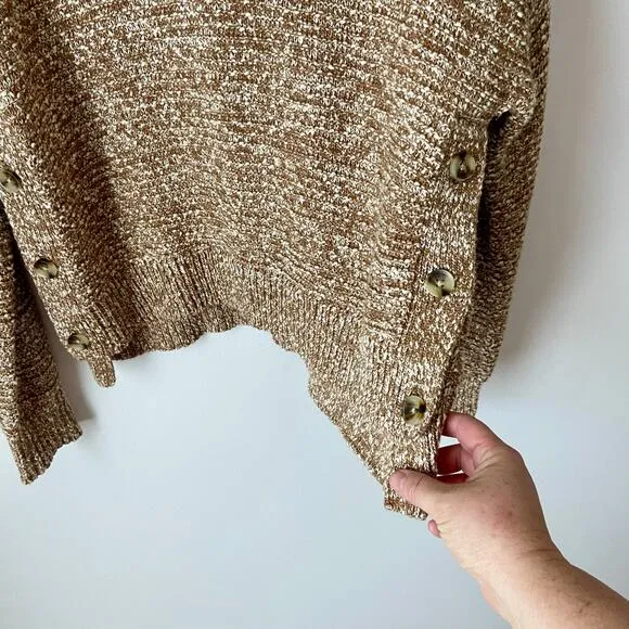 Madewell Boxy Side-Button Marled Tan Sweater Size Medium