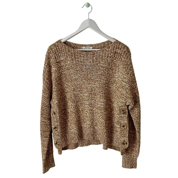 Madewell Boxy Side-Button Marled Tan Sweater Size Medium