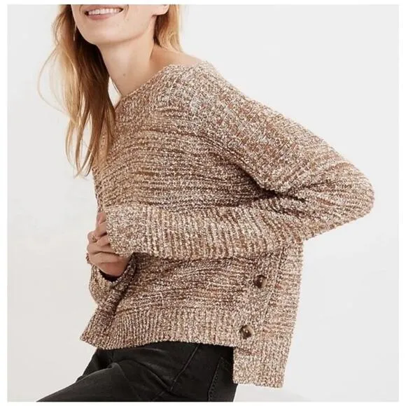 Madewell Boxy Side-Button Marled Tan Sweater Size Medium