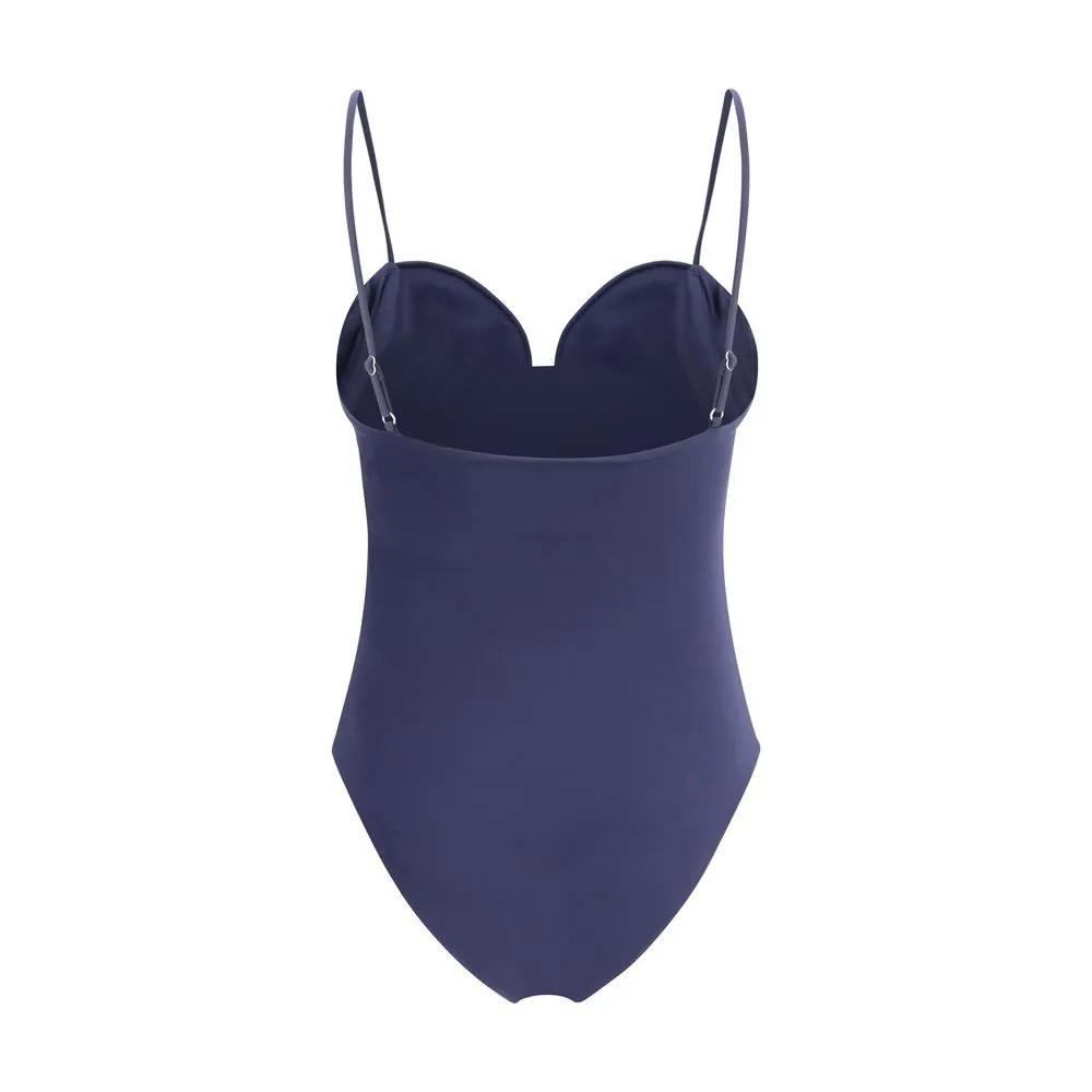 Magda Butrym Women Blue One-Piece Swimsuit Fabric Roses Embroidery Slim Swimwear