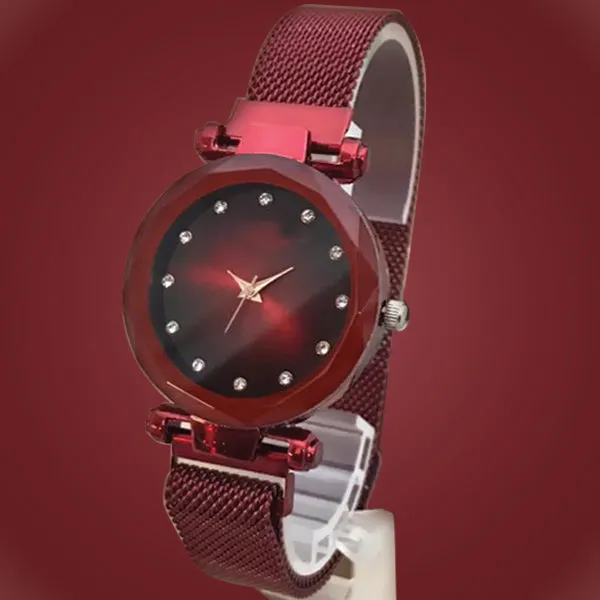 Magnet Chain Elegant Women Wrist Watch Red
