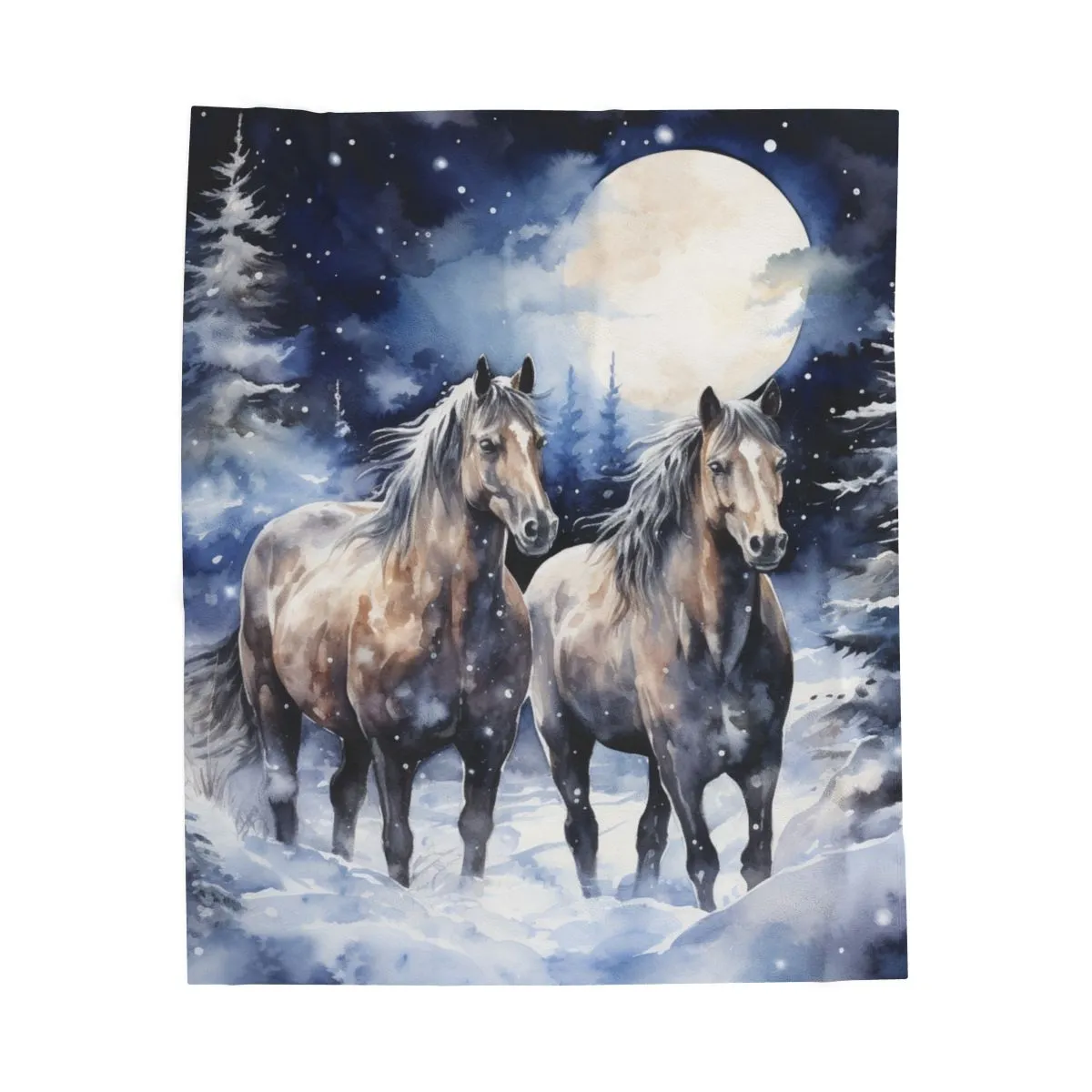 Majestic Winter Horses Velveteen Plush Blanket with Matching Tote Bag