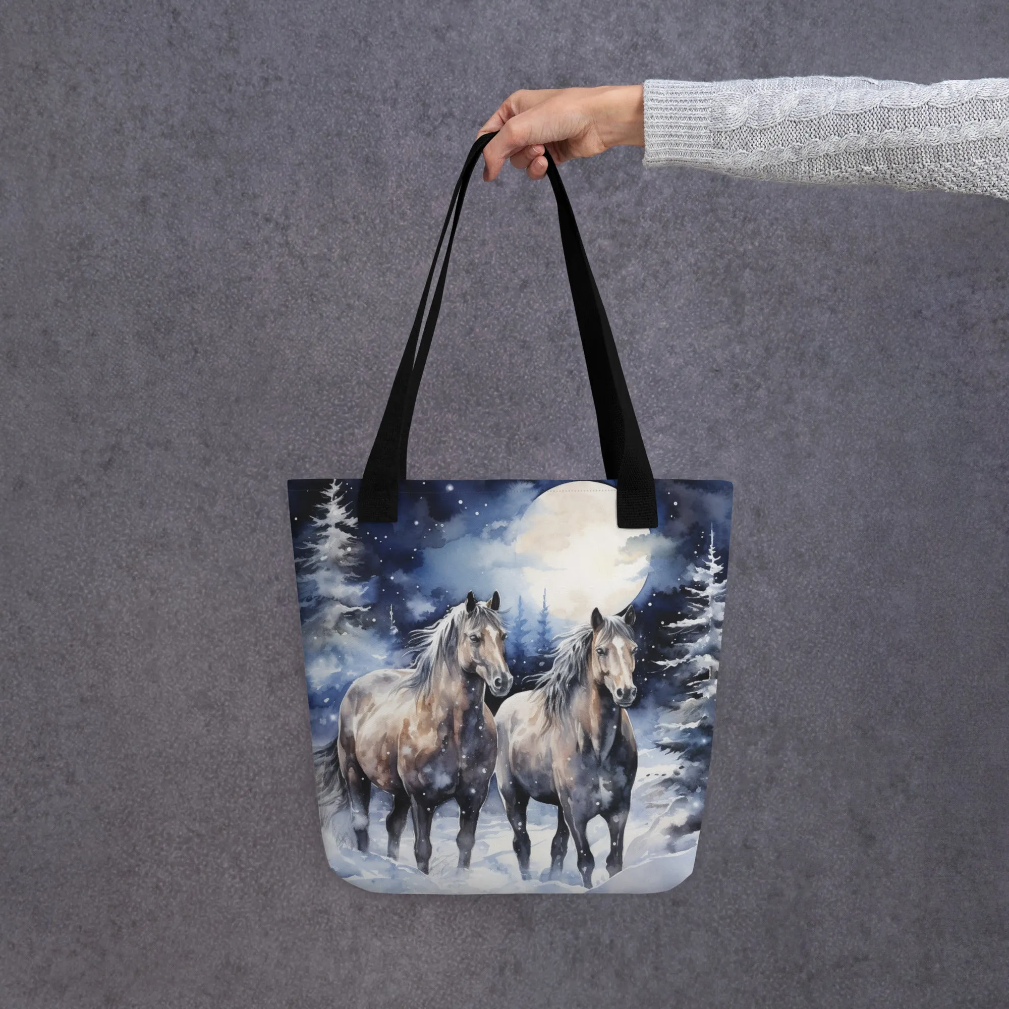 Majestic Winter Horses Velveteen Plush Blanket with Matching Tote Bag