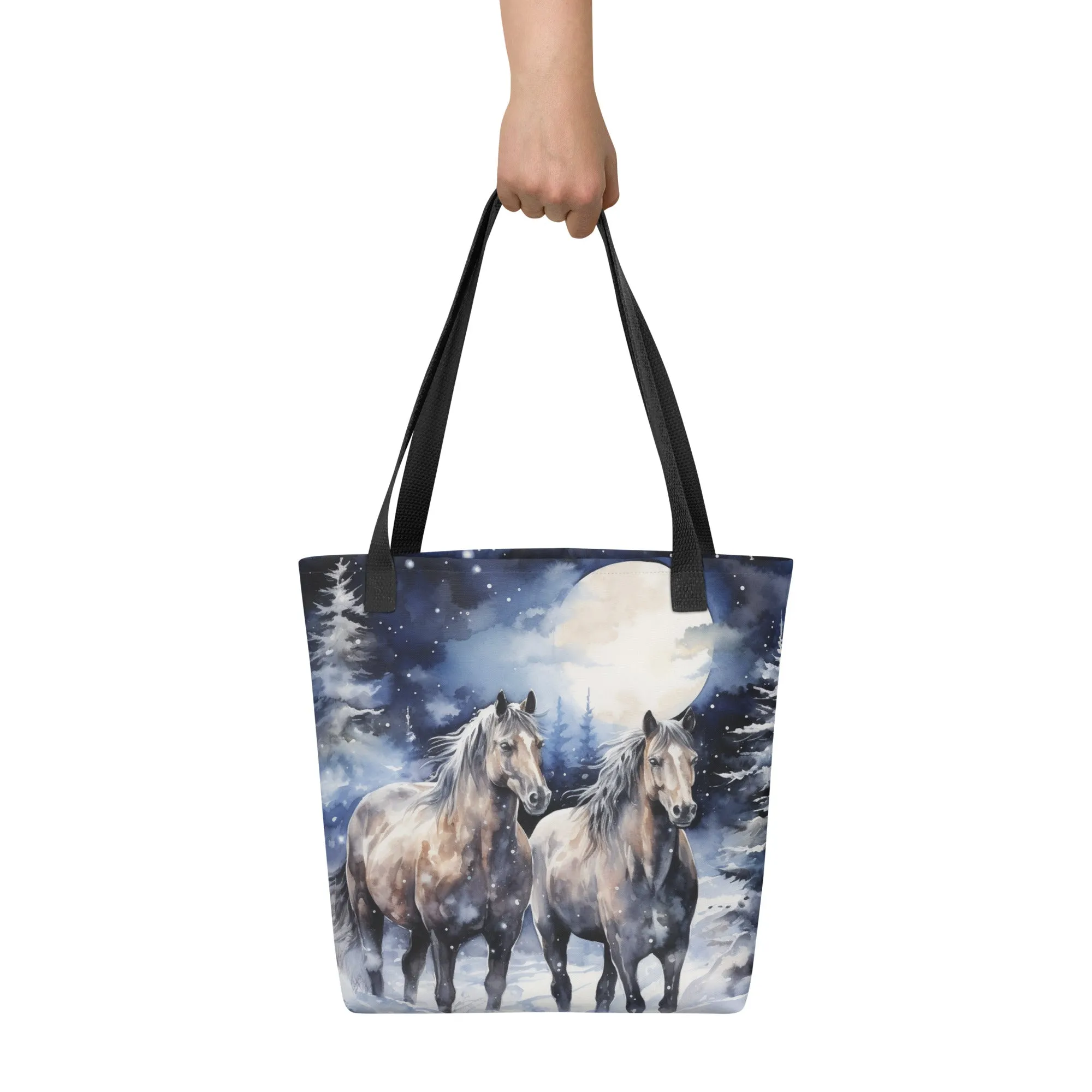 Majestic Winter Horses Velveteen Plush Blanket with Matching Tote Bag