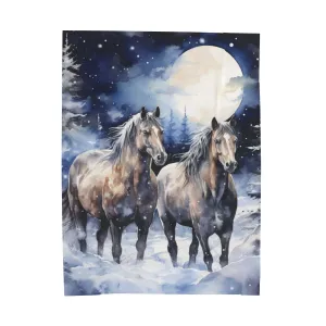 Majestic Winter Horses Velveteen Plush Blanket with Matching Tote Bag