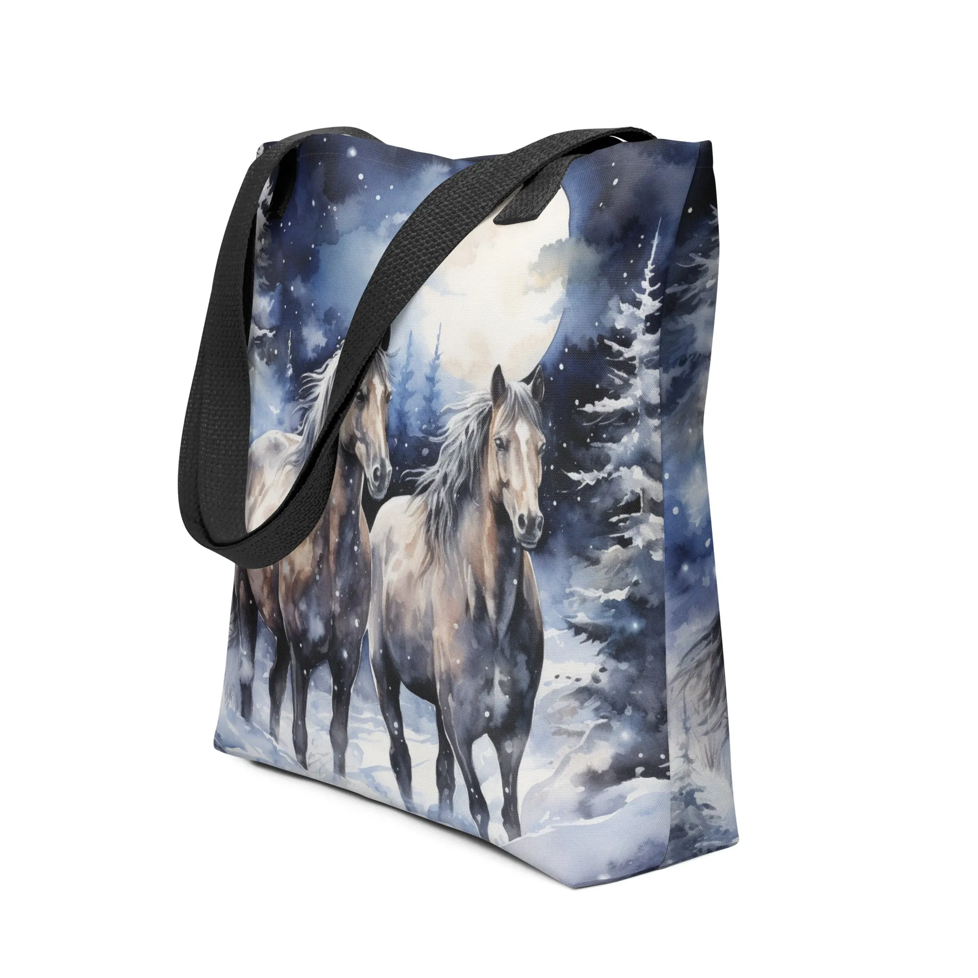 Majestic Winter Horses Velveteen Plush Blanket with Matching Tote Bag