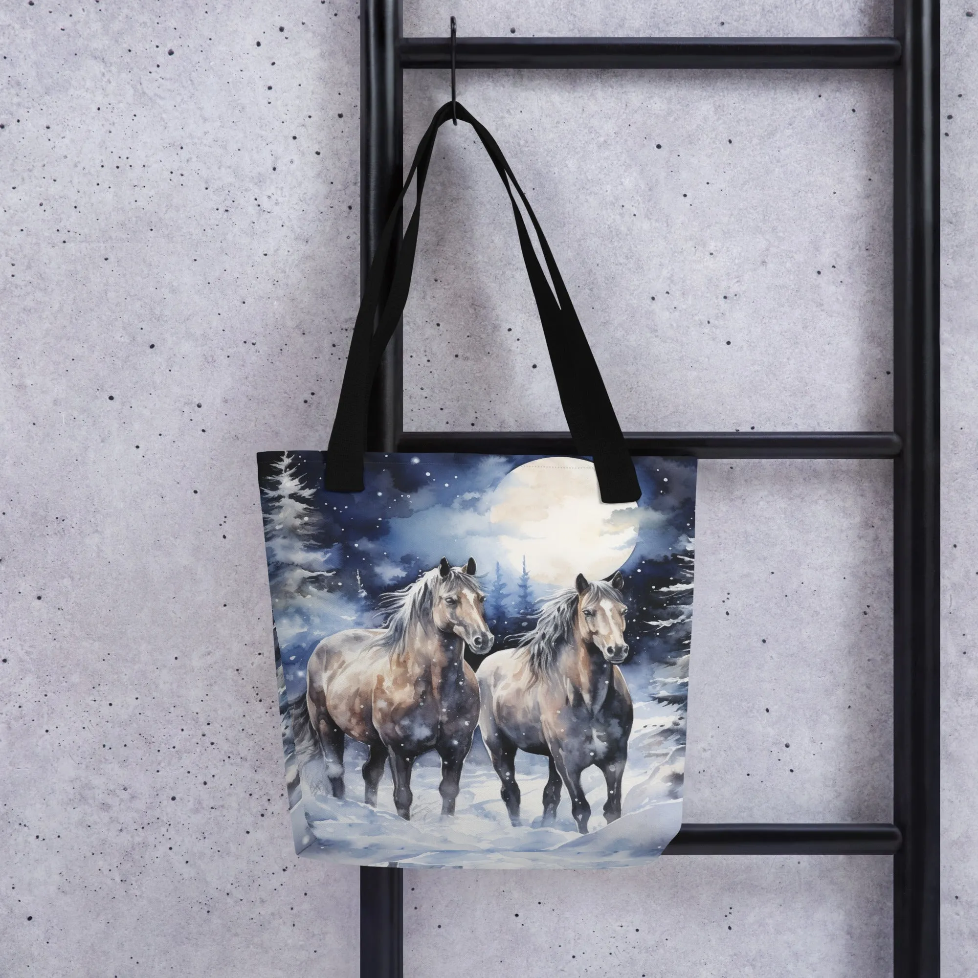 Majestic Winter Horses Velveteen Plush Blanket with Matching Tote Bag