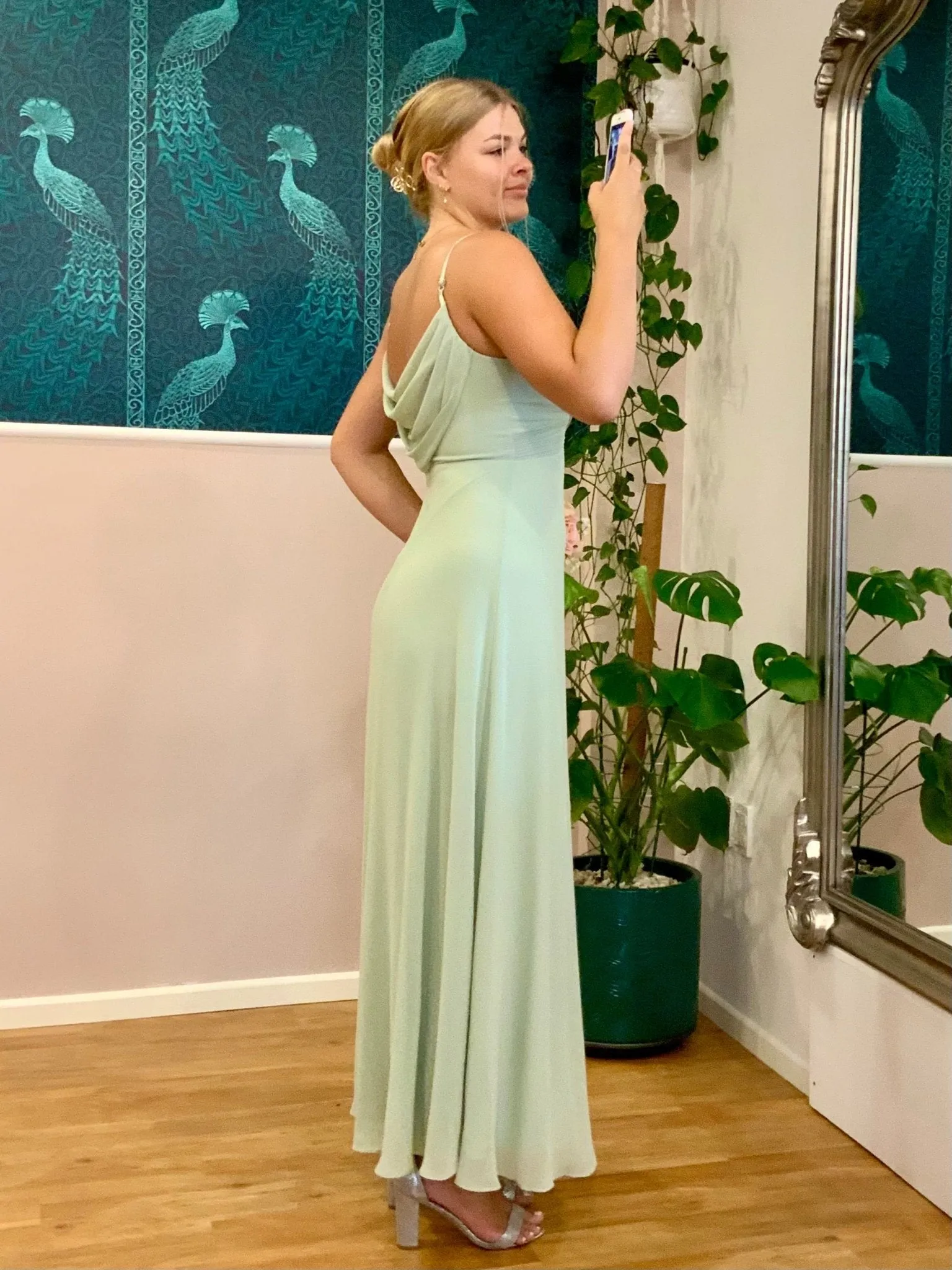 Malika elegant cross front cowl back bridesmaid dress