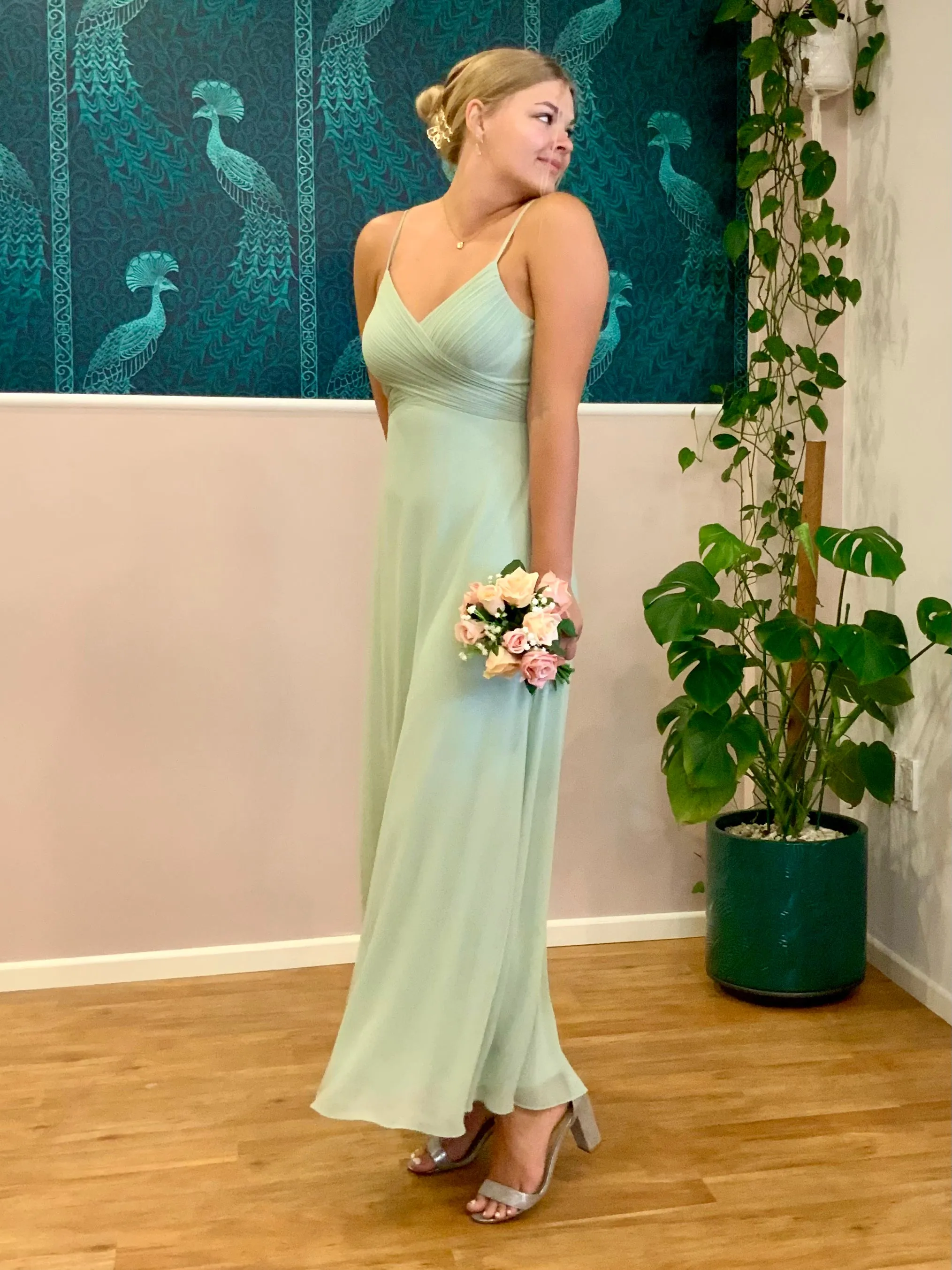 Malika elegant cross front cowl back bridesmaid dress