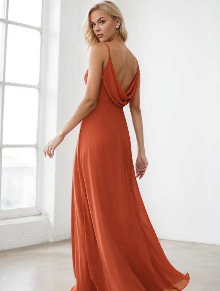 Malika elegant cross front cowl back bridesmaid dress