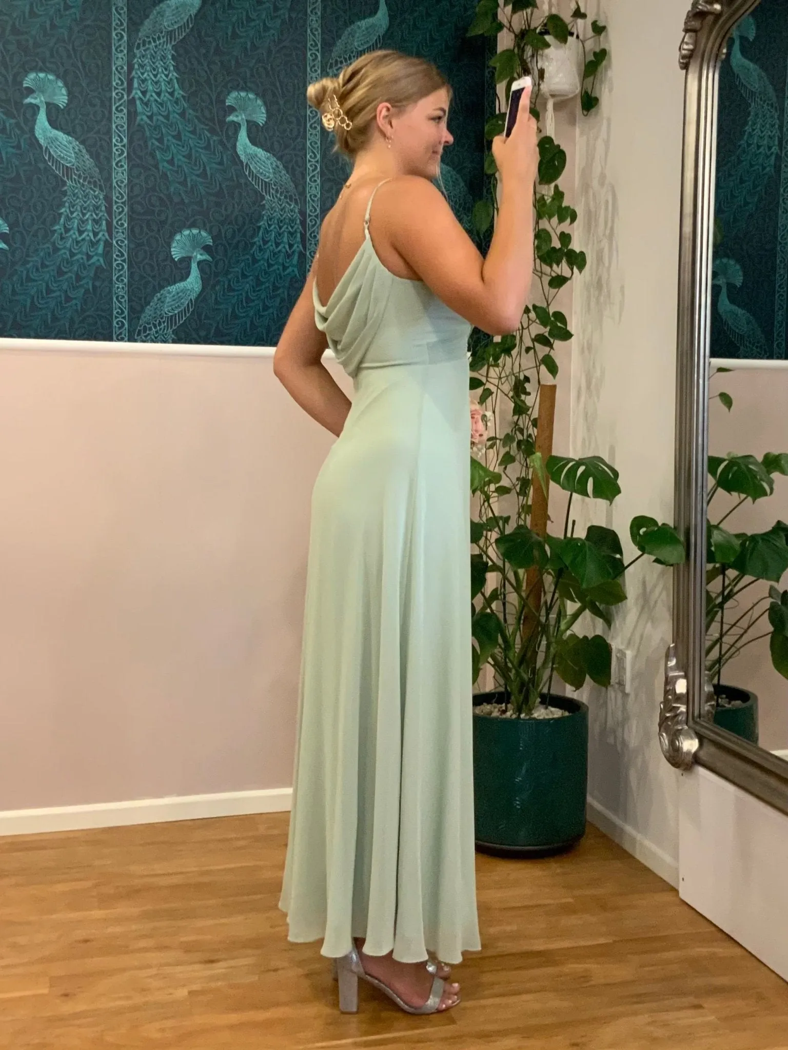 Malika elegant cross front cowl back bridesmaid dress
