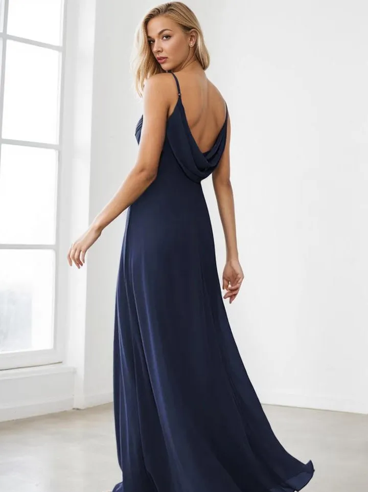 Malika elegant cross front cowl back bridesmaid dress