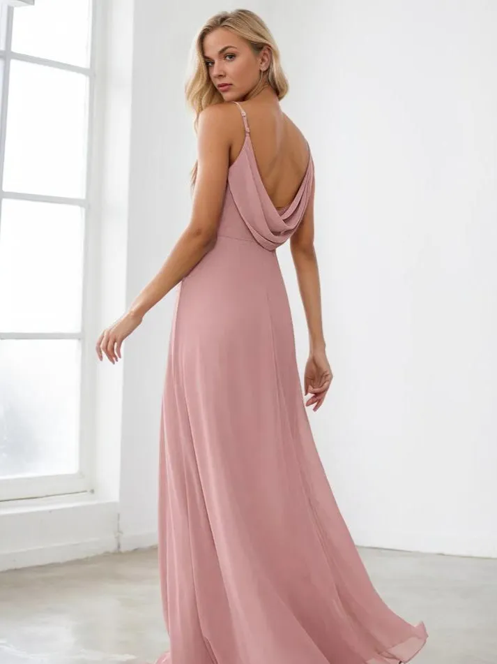 Malika elegant cross front cowl back bridesmaid dress