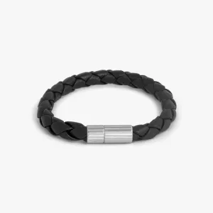 Maxi Pop Pelle Leather Bracelet in Rhodium Silver - Black
