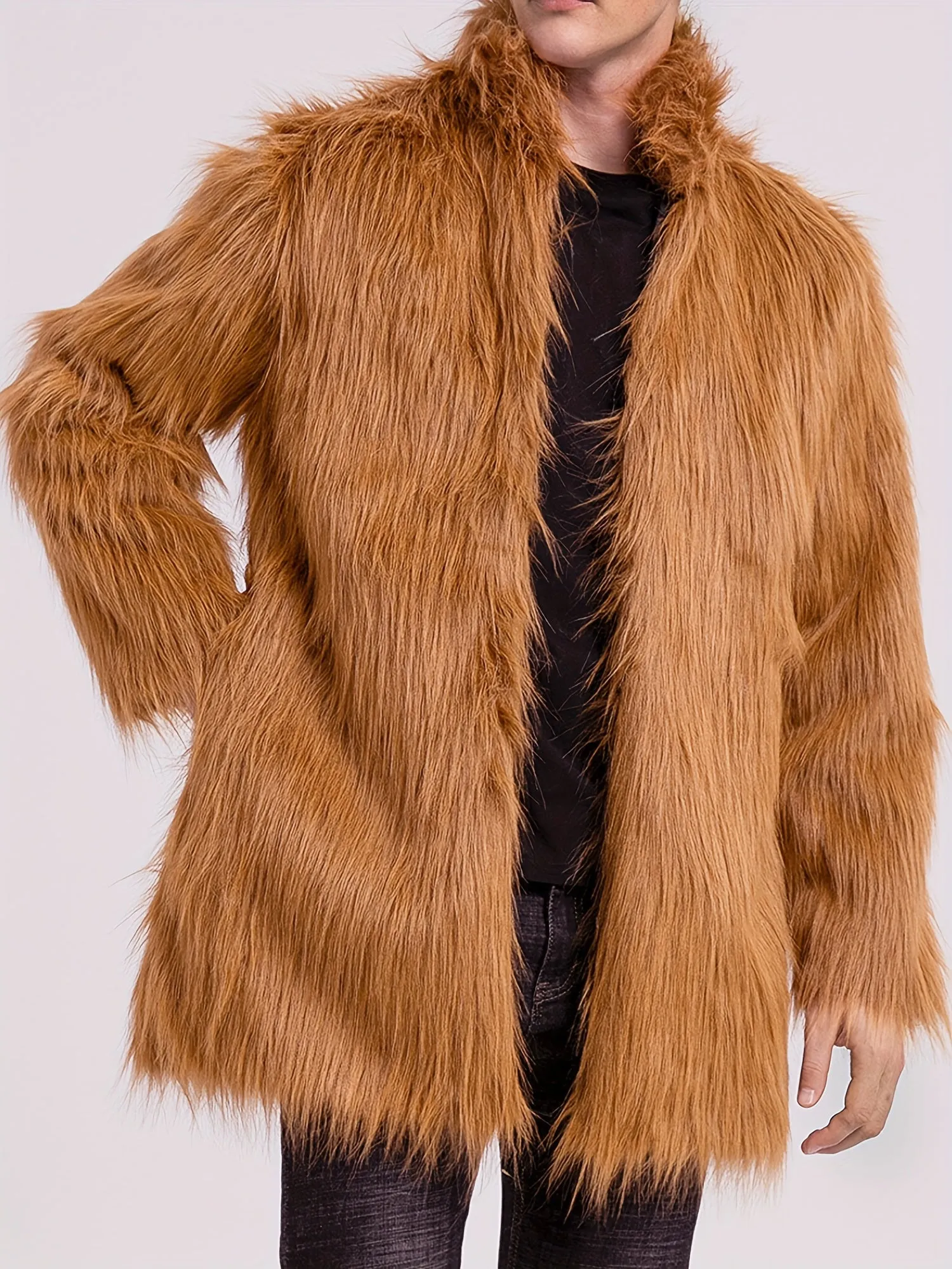 Mens Long Sleeve Faux Fur Winter Overcoat
