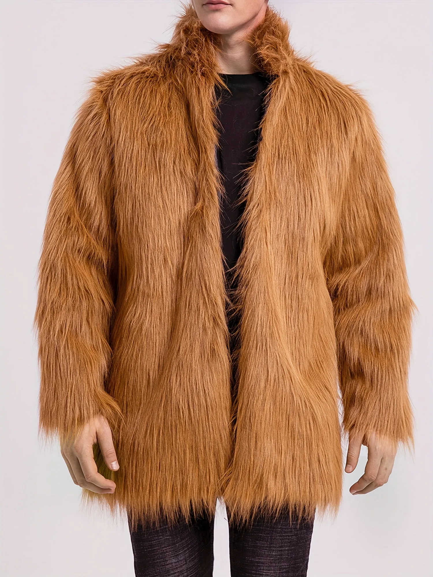 Mens Long Sleeve Faux Fur Winter Overcoat