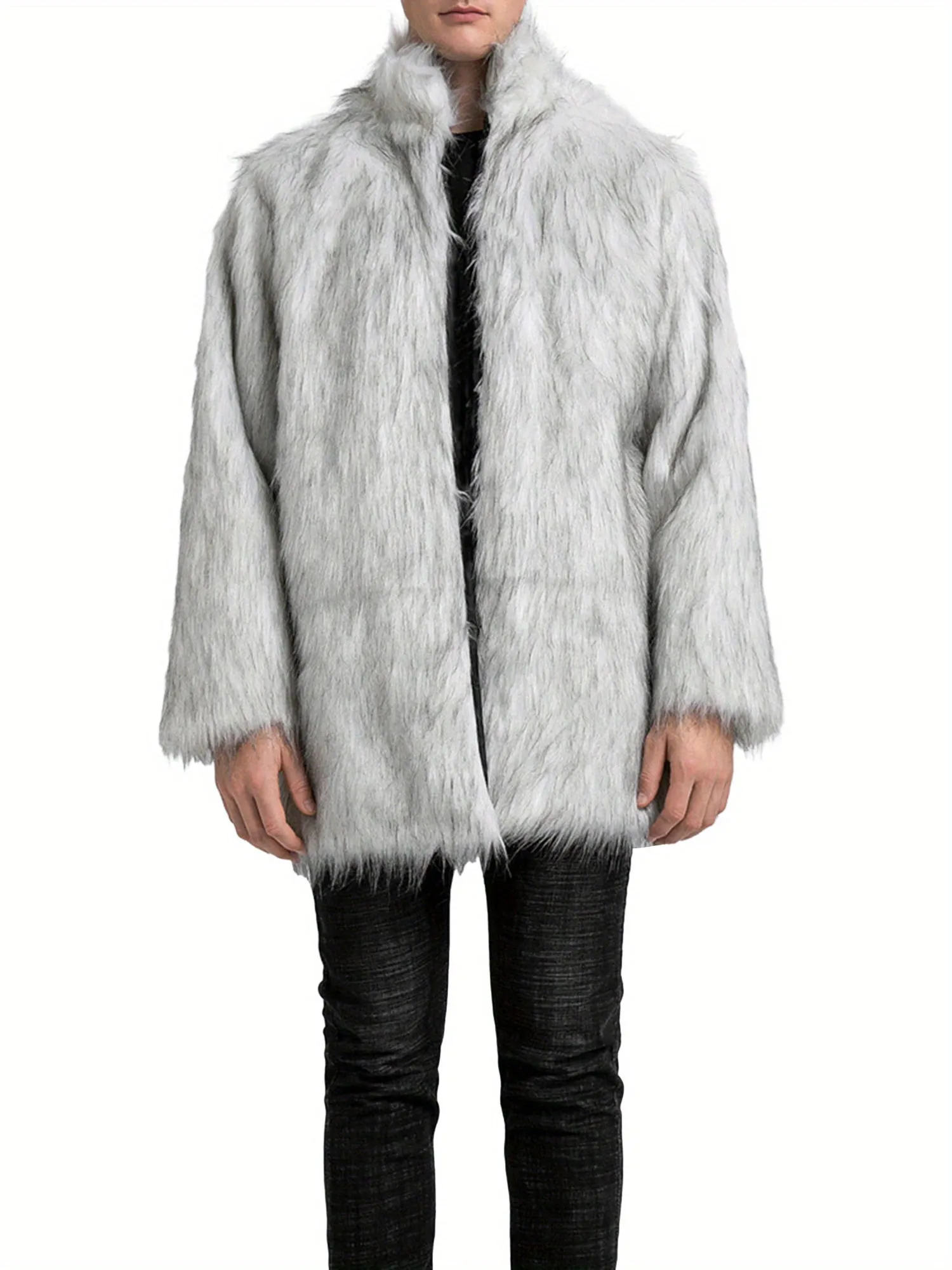 Mens Long Sleeve Faux Fur Winter Overcoat