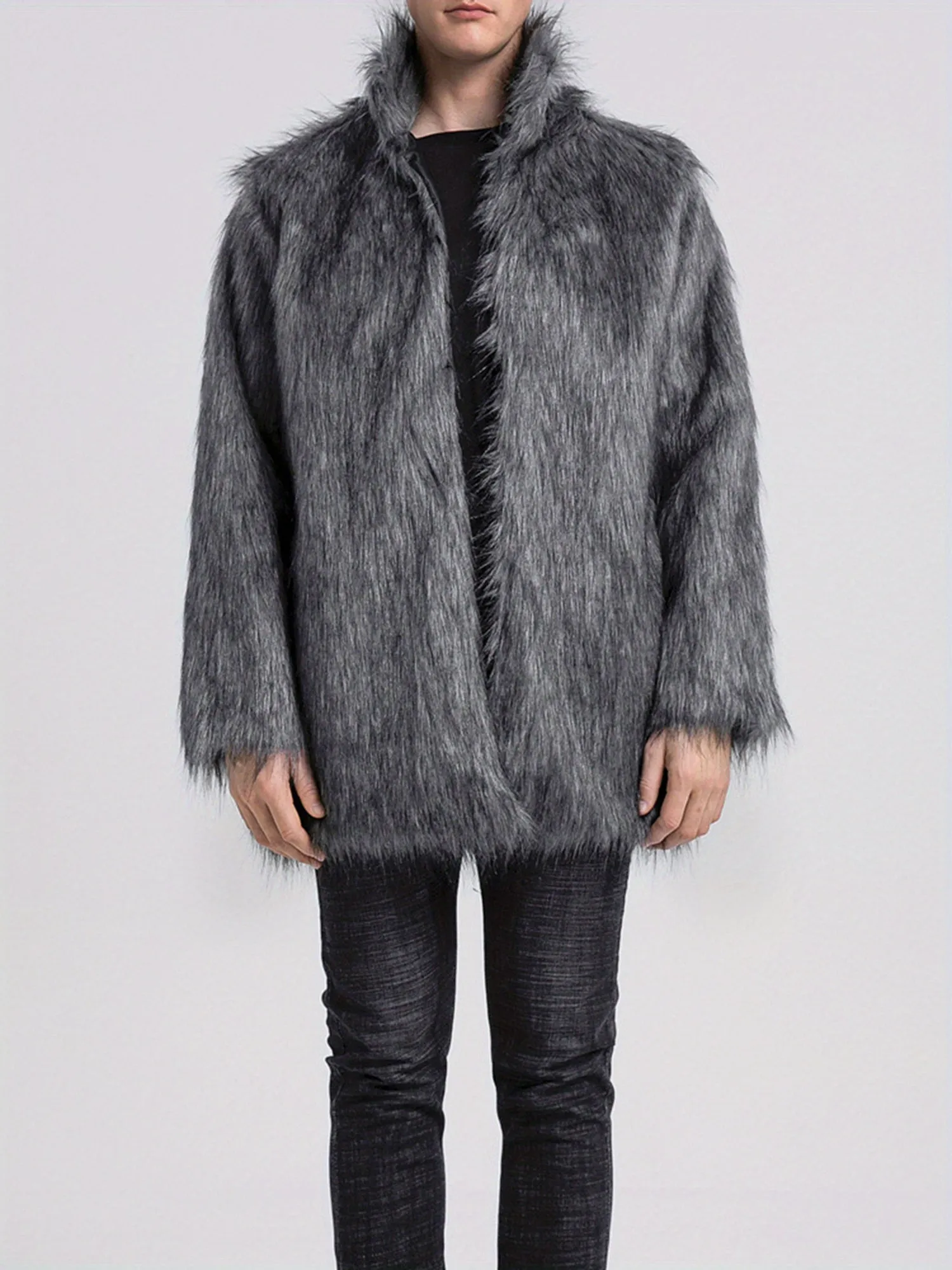 Mens Long Sleeve Faux Fur Winter Overcoat