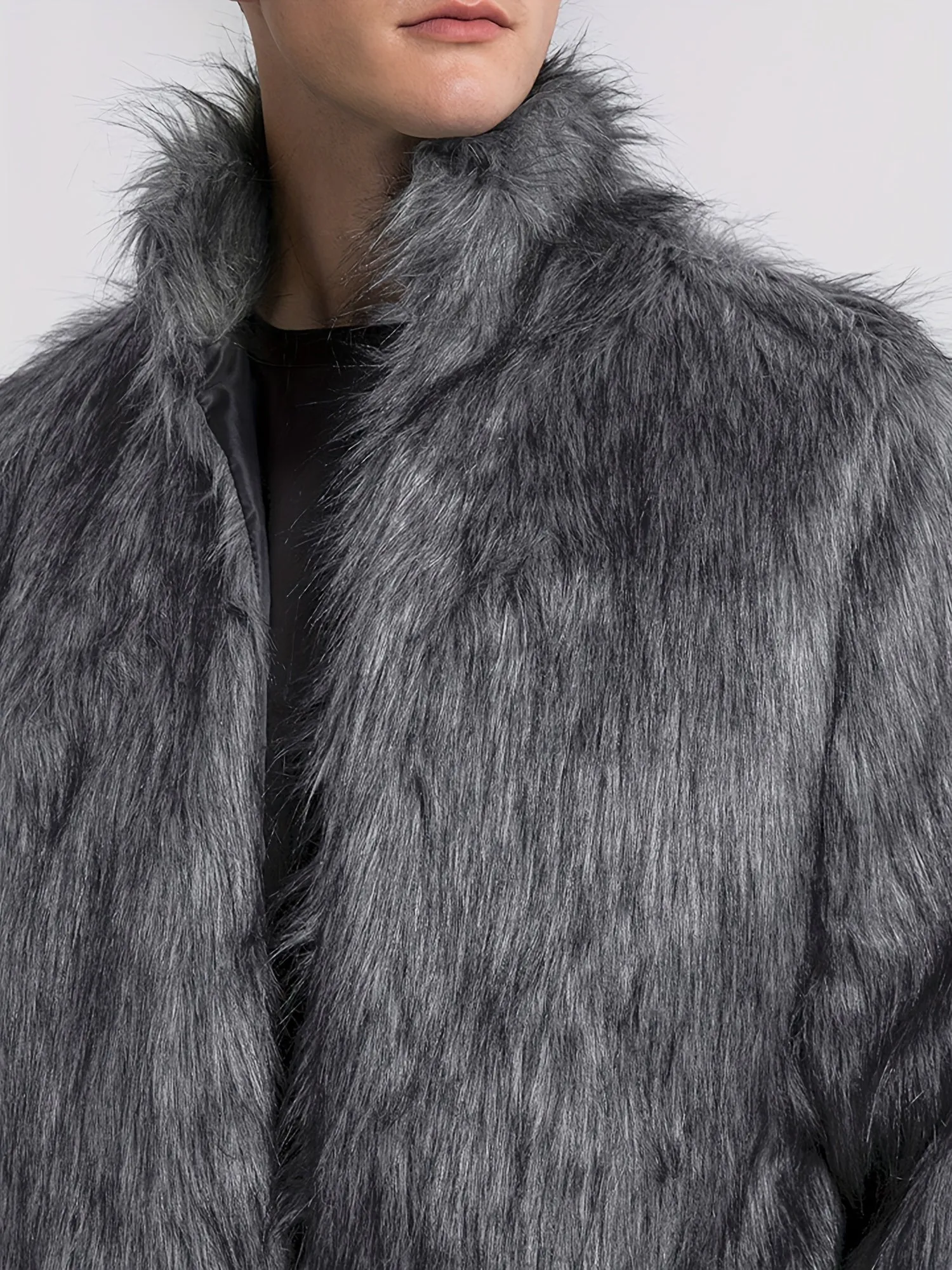 Mens Long Sleeve Faux Fur Winter Overcoat