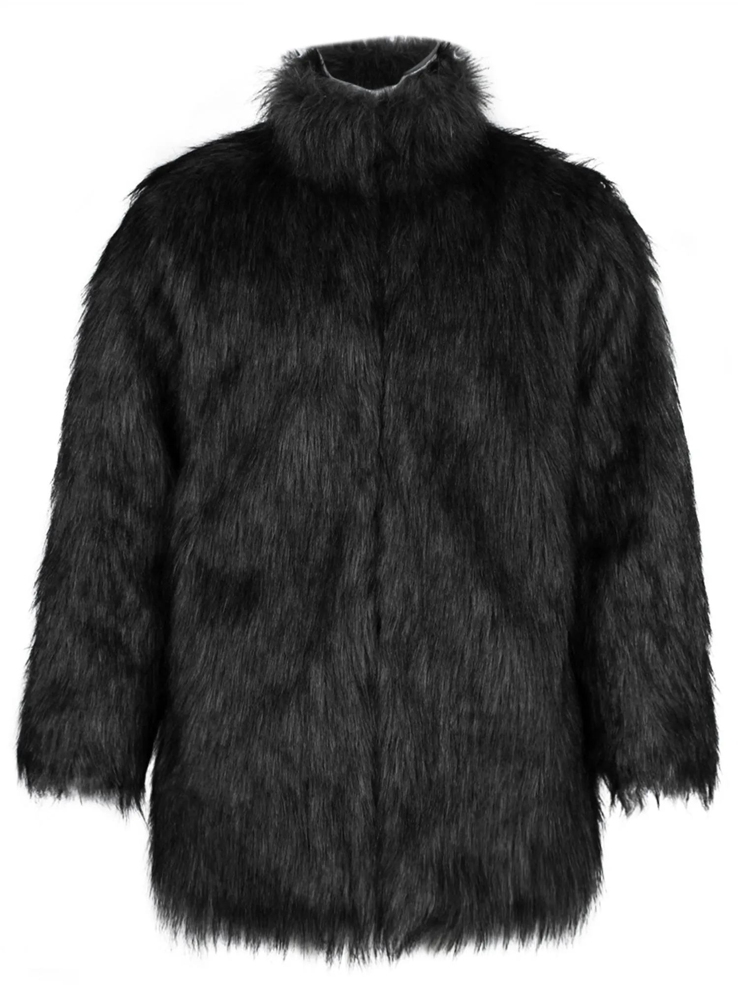 Mens Long Sleeve Faux Fur Winter Overcoat