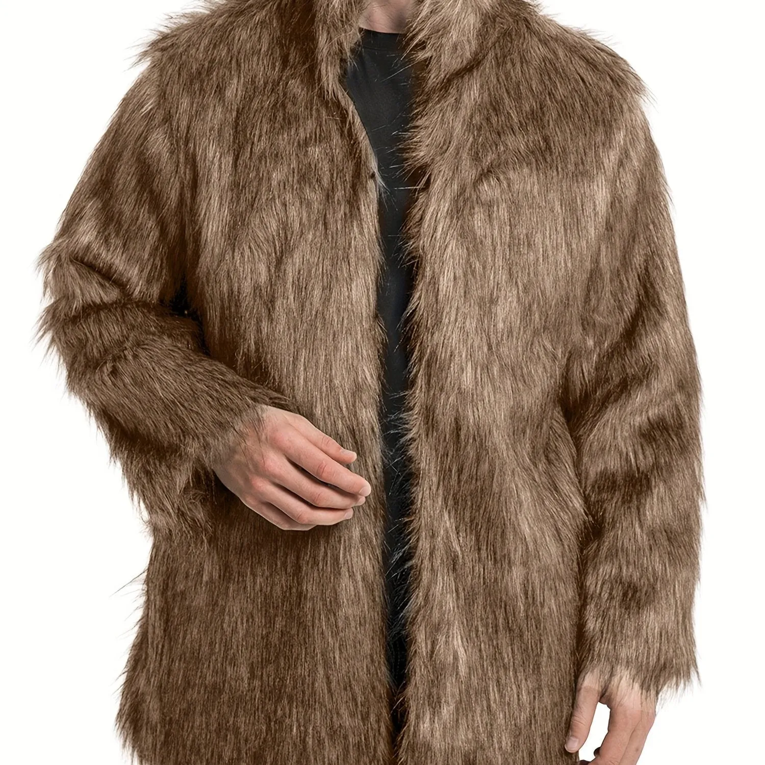 Mens Long Sleeve Faux Fur Winter Overcoat