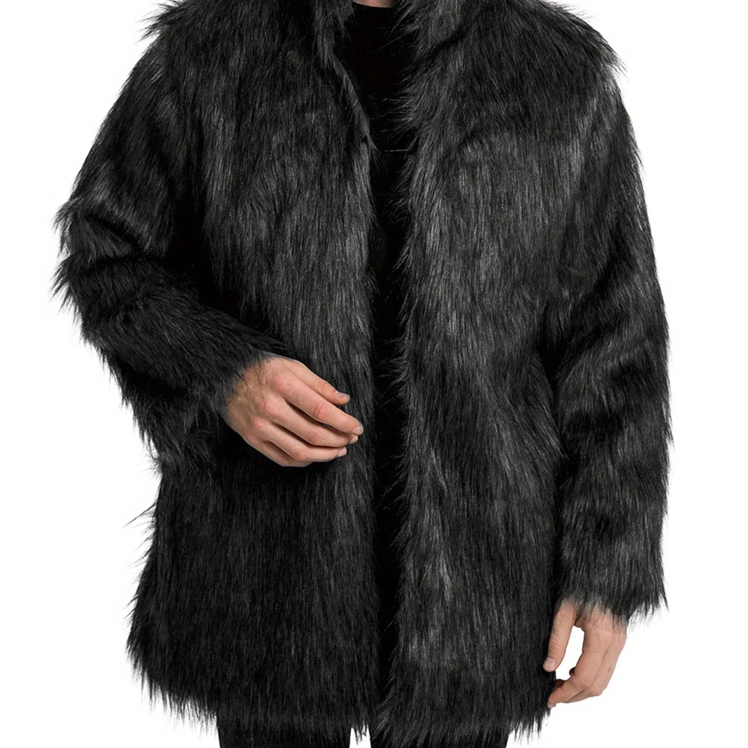 Mens Long Sleeve Faux Fur Winter Overcoat