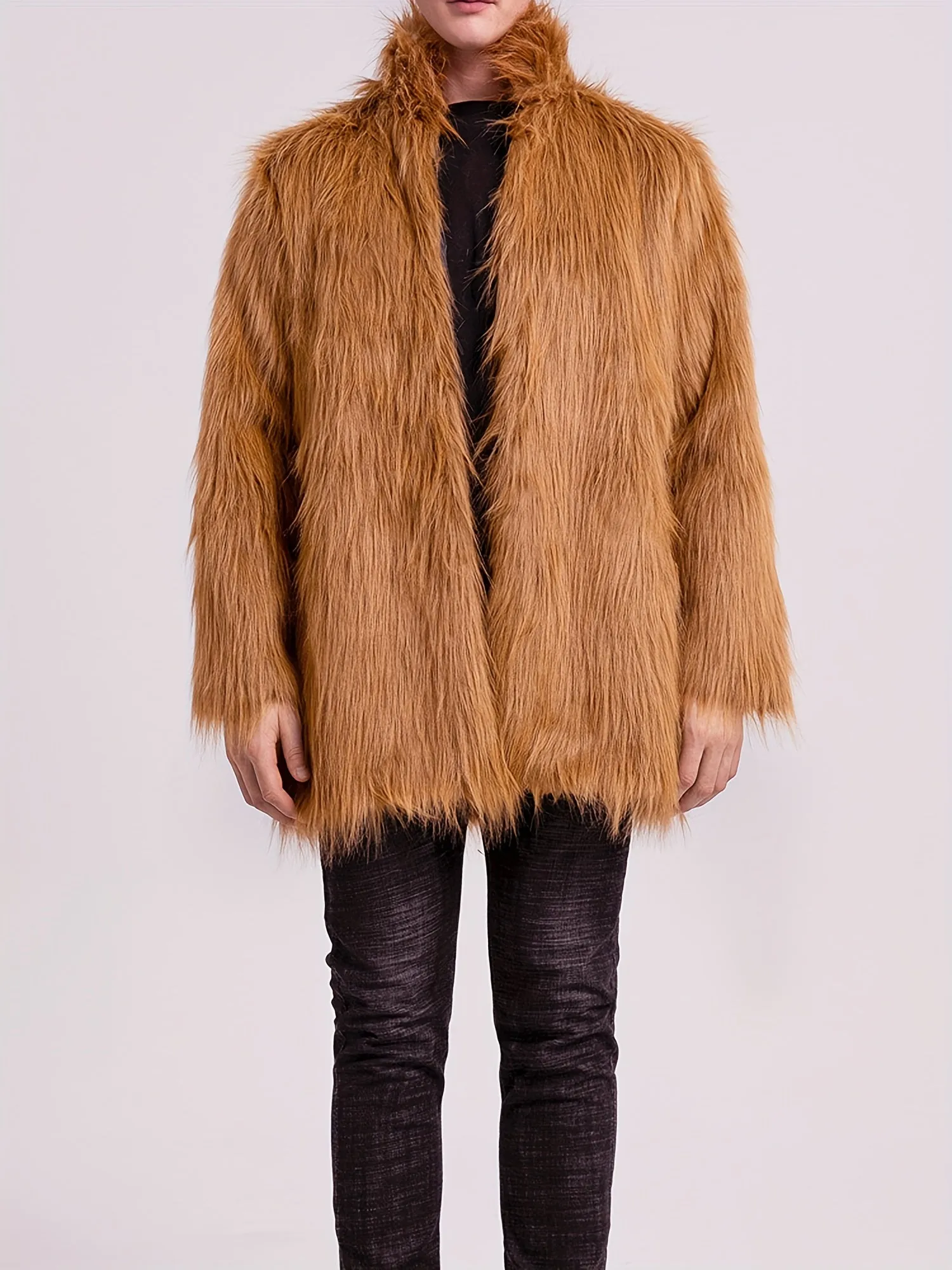 Mens Long Sleeve Faux Fur Winter Overcoat