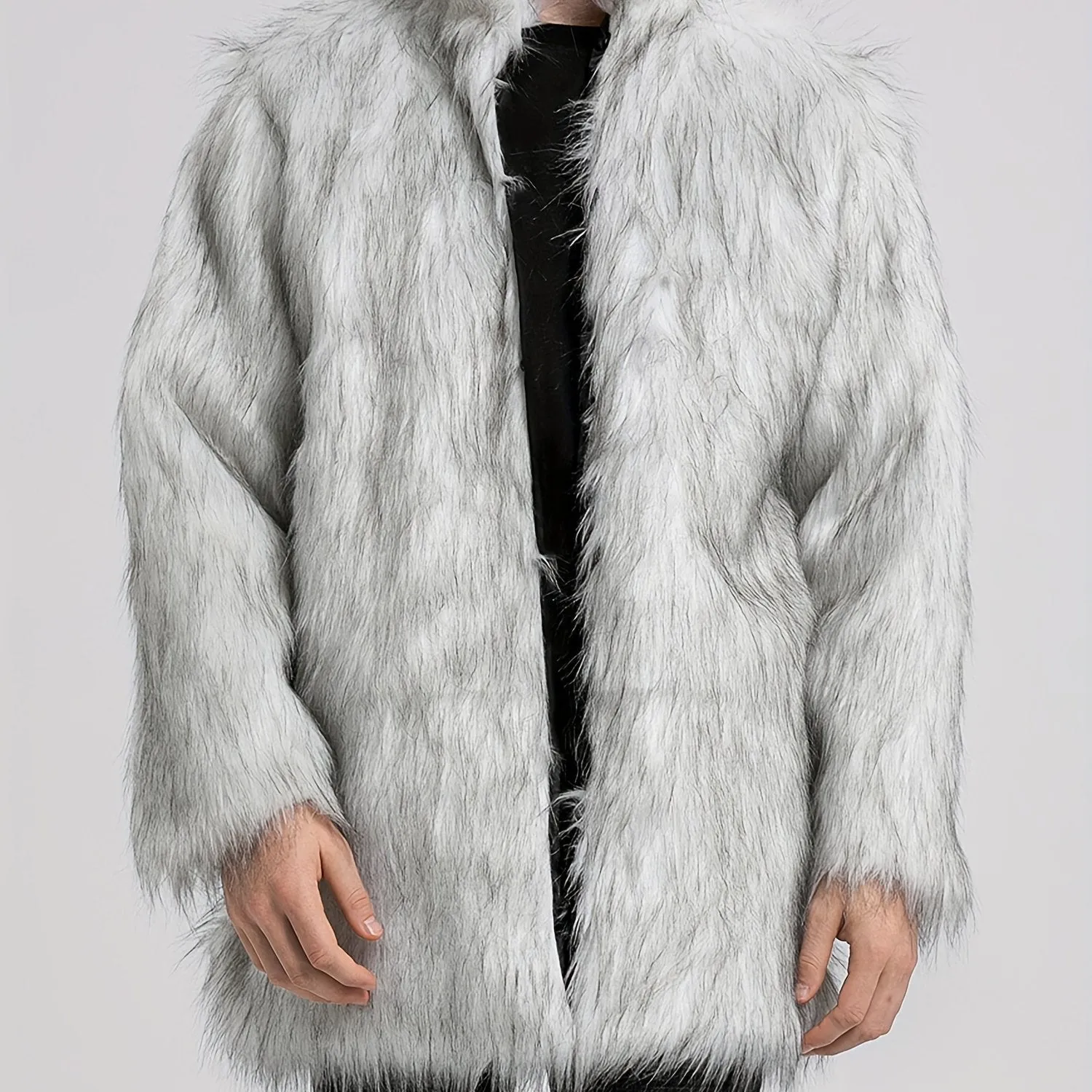 Mens Long Sleeve Faux Fur Winter Overcoat