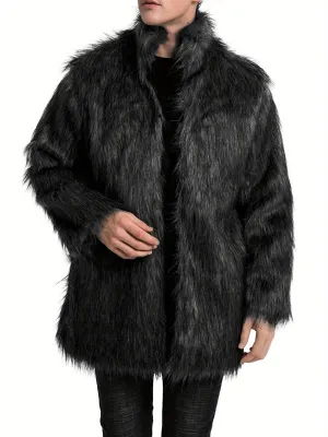 Mens Long Sleeve Faux Fur Winter Overcoat