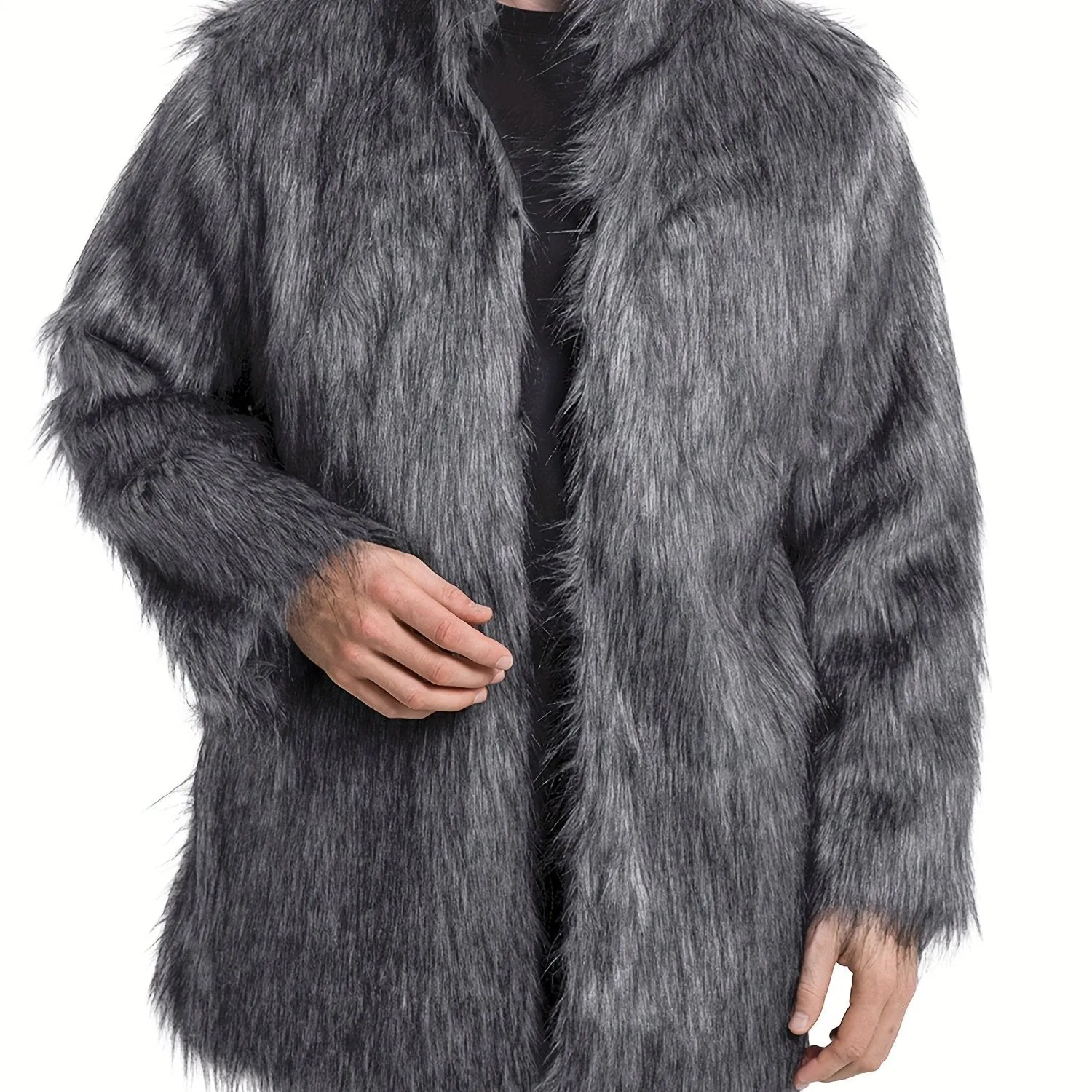 Mens Long Sleeve Faux Fur Winter Overcoat