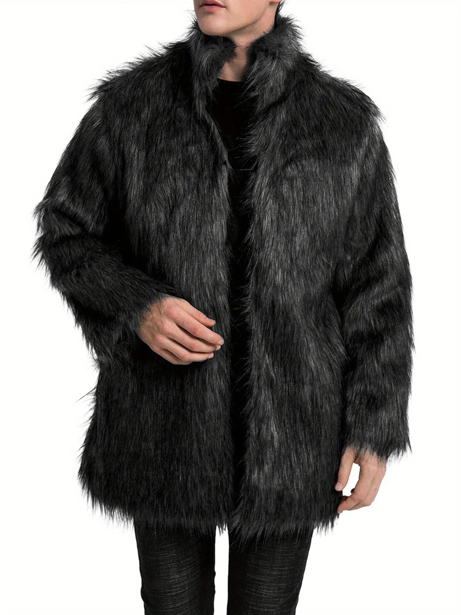 Mens Long Sleeve Faux Fur Winter Overcoat