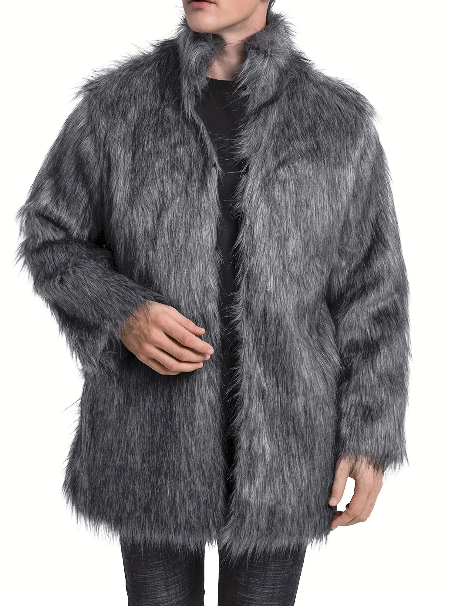 Mens Long Sleeve Faux Fur Winter Overcoat