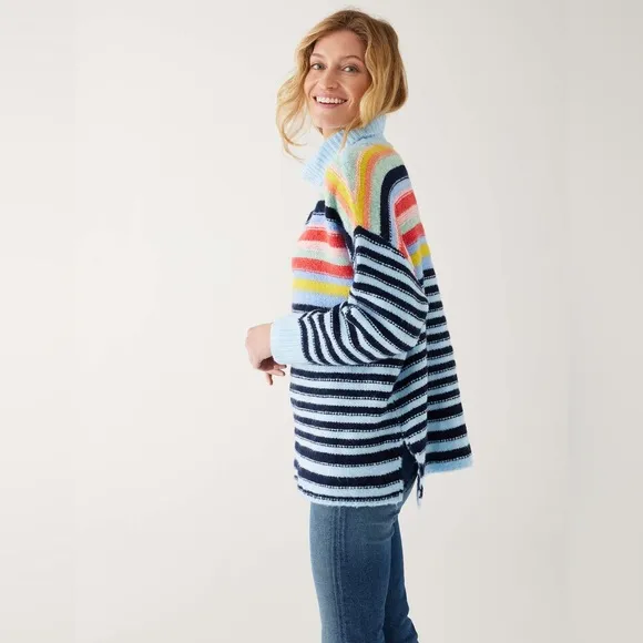 MERSEA $124 SeaHappy Knit Rainbow Striped Oversized Cozy Sweater Jumper OneSize