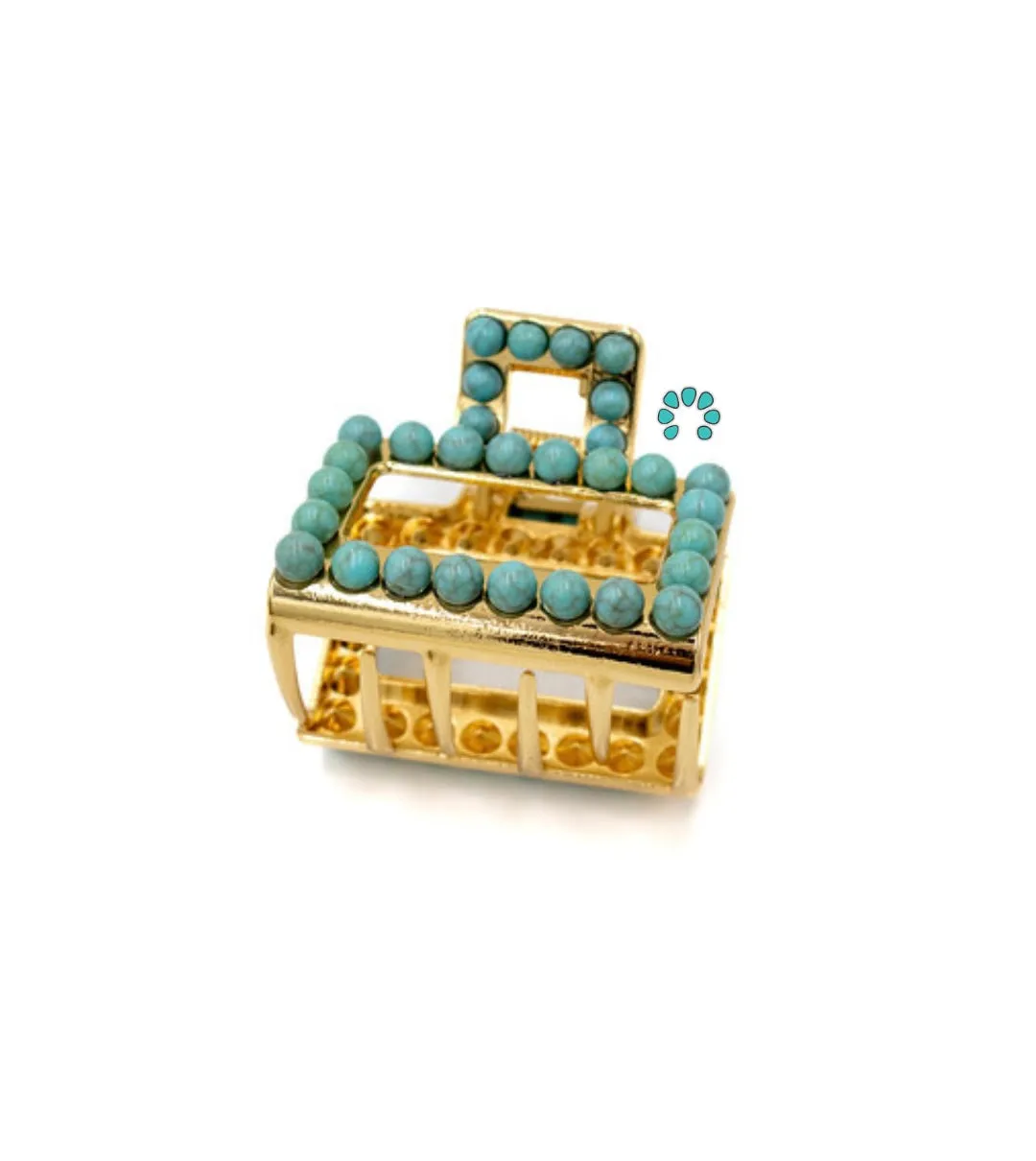 Mini Faux Turquoise Claw Clip - Gold