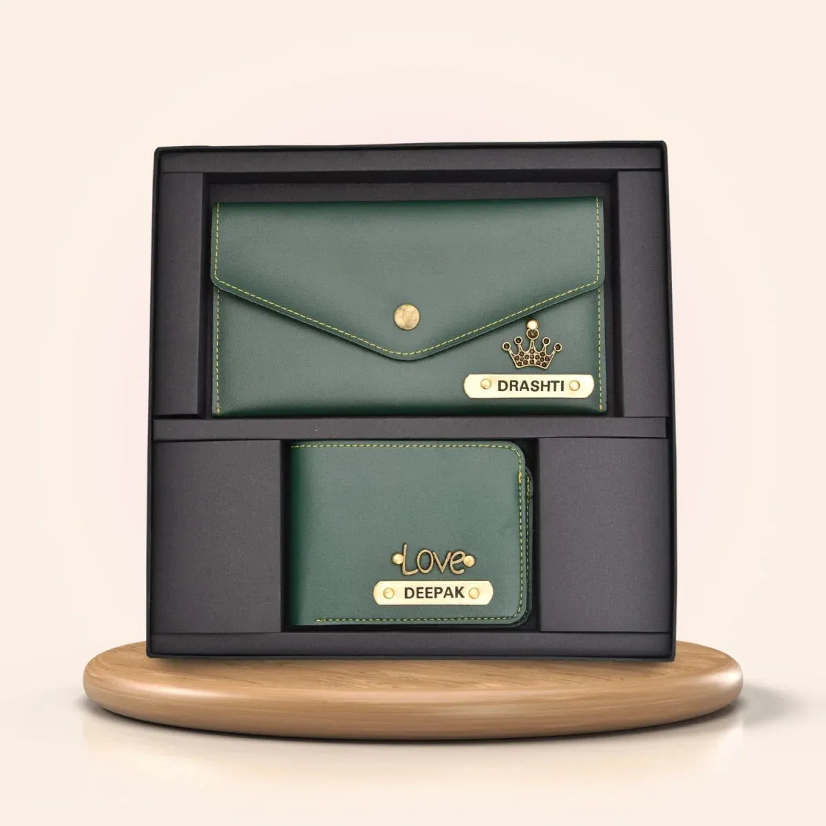 Minimal clutch & Men's Wallet & Personalised Couple Rainbow Classic WaterBottle - Olive Green