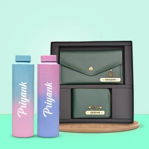 Minimal clutch & Men's Wallet & Personalised Couple Rainbow Classic WaterBottle - Olive Green