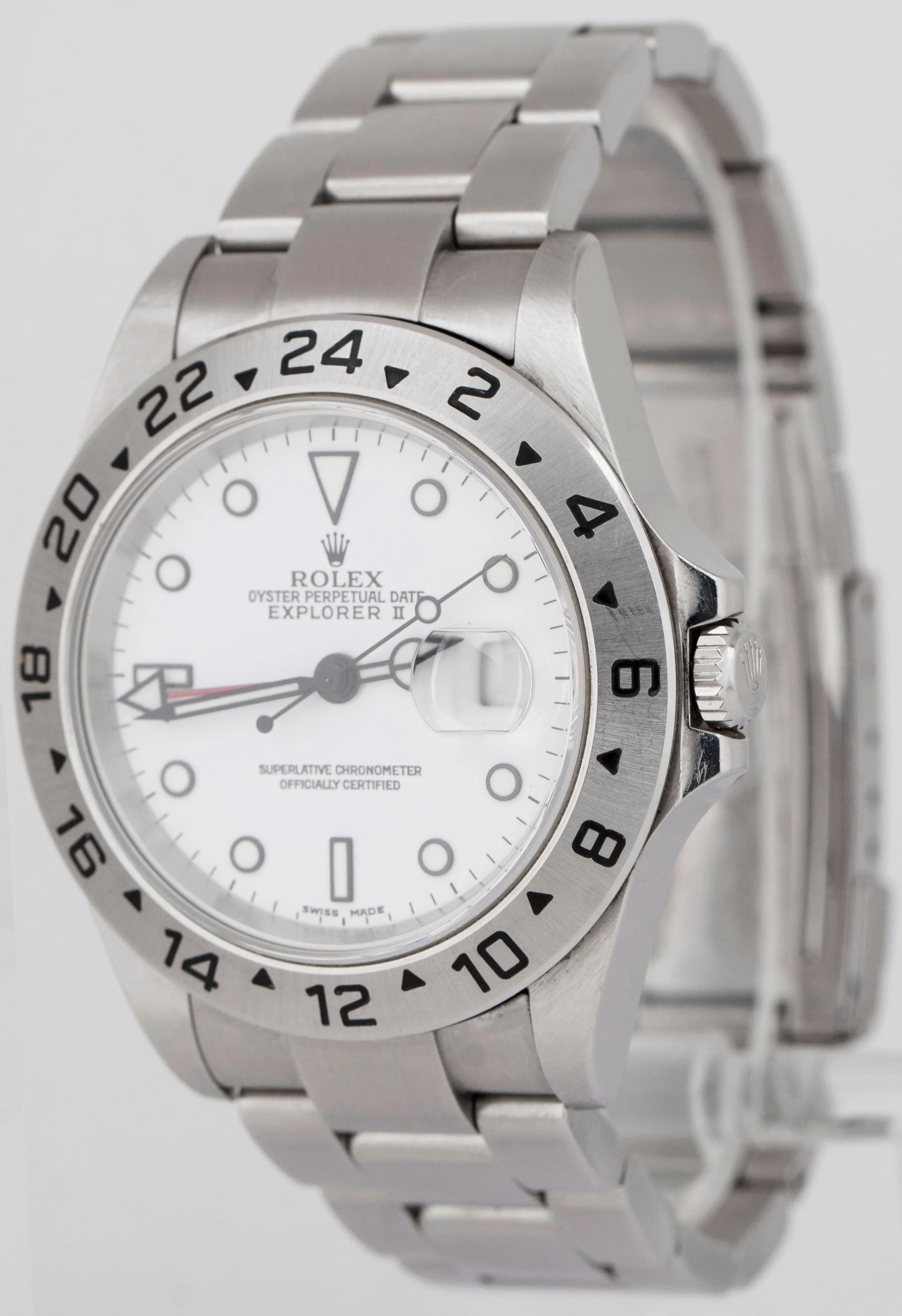 MINT PAPERS Rolex Explorer II White 40mm Steel NO-HOLES CASE Watch 16570 BOX