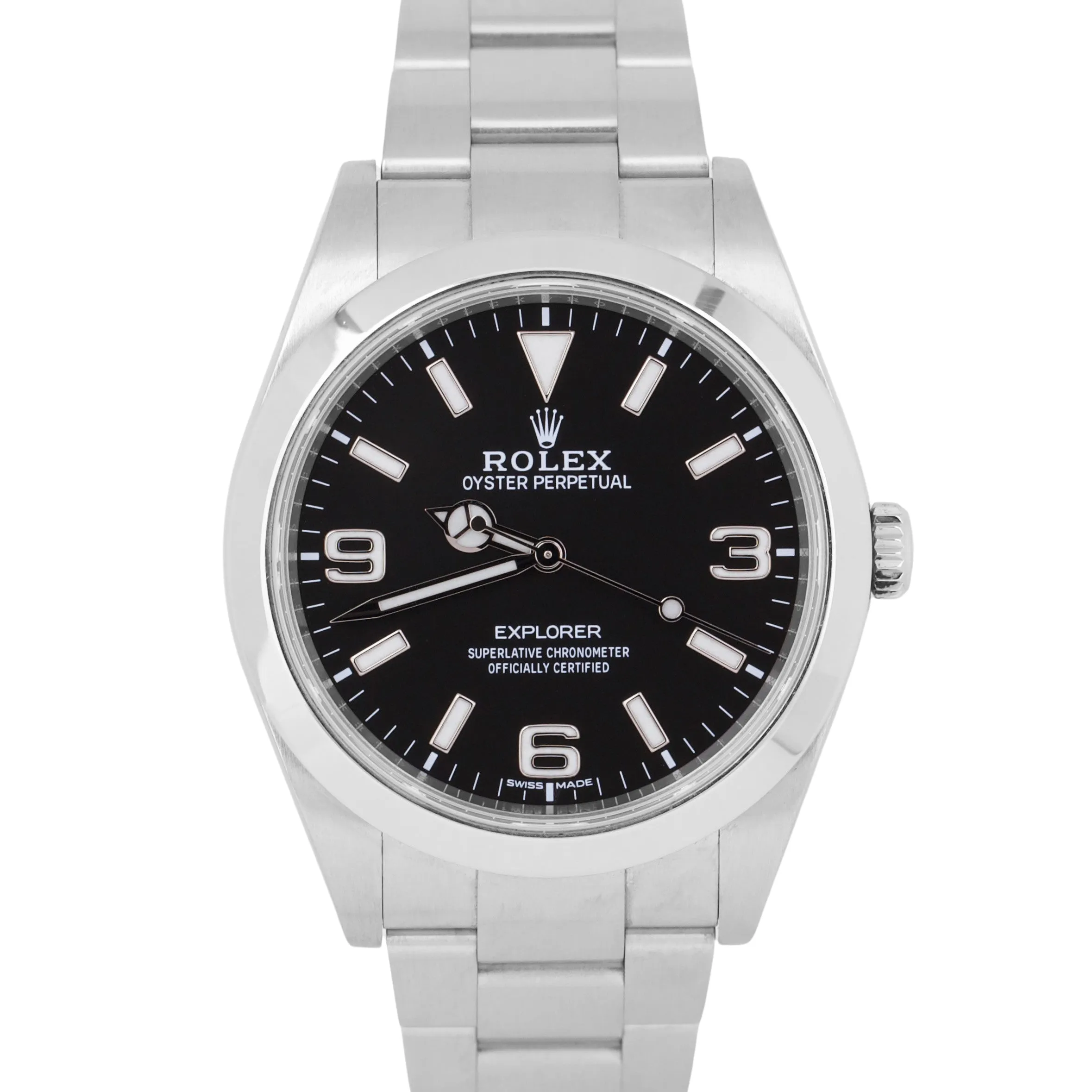 MINT Rolex Explorer I Black 39mm MK2 LUME Stainless Steel Oyster Watch 214270